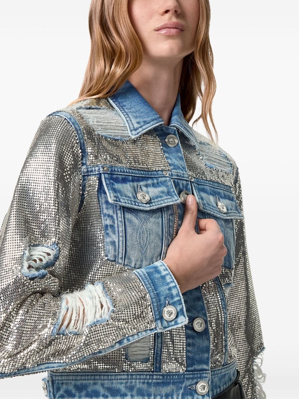 mesh denim jacket - 5