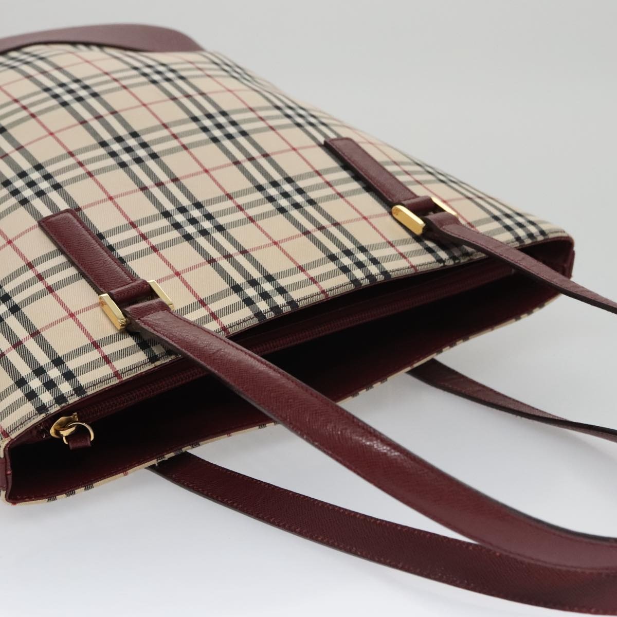 Burberry Nova Check Tote Bag Canvas Leather Gold Beige - 6