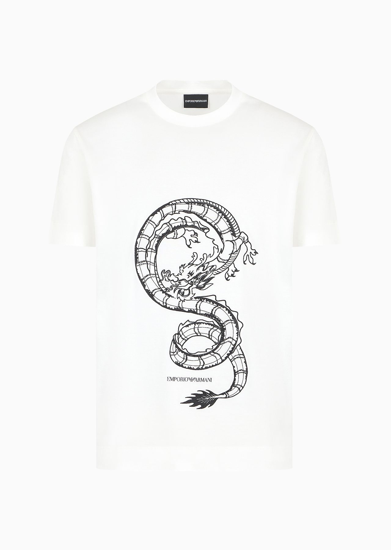 Armani Sustainability Values Lyocell-blend jersey T-shirt with dragon embroidery - 1