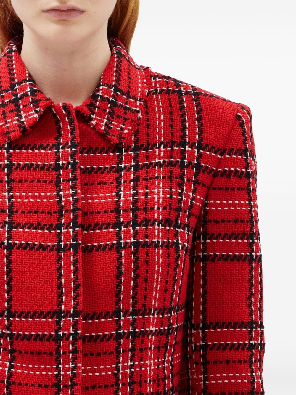 Red Checks Cropped Jacket - 5