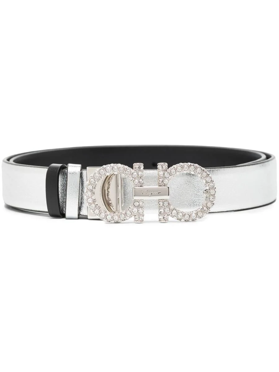 Salvatore Ferragamo Gancini Strass Leather Belt - 1