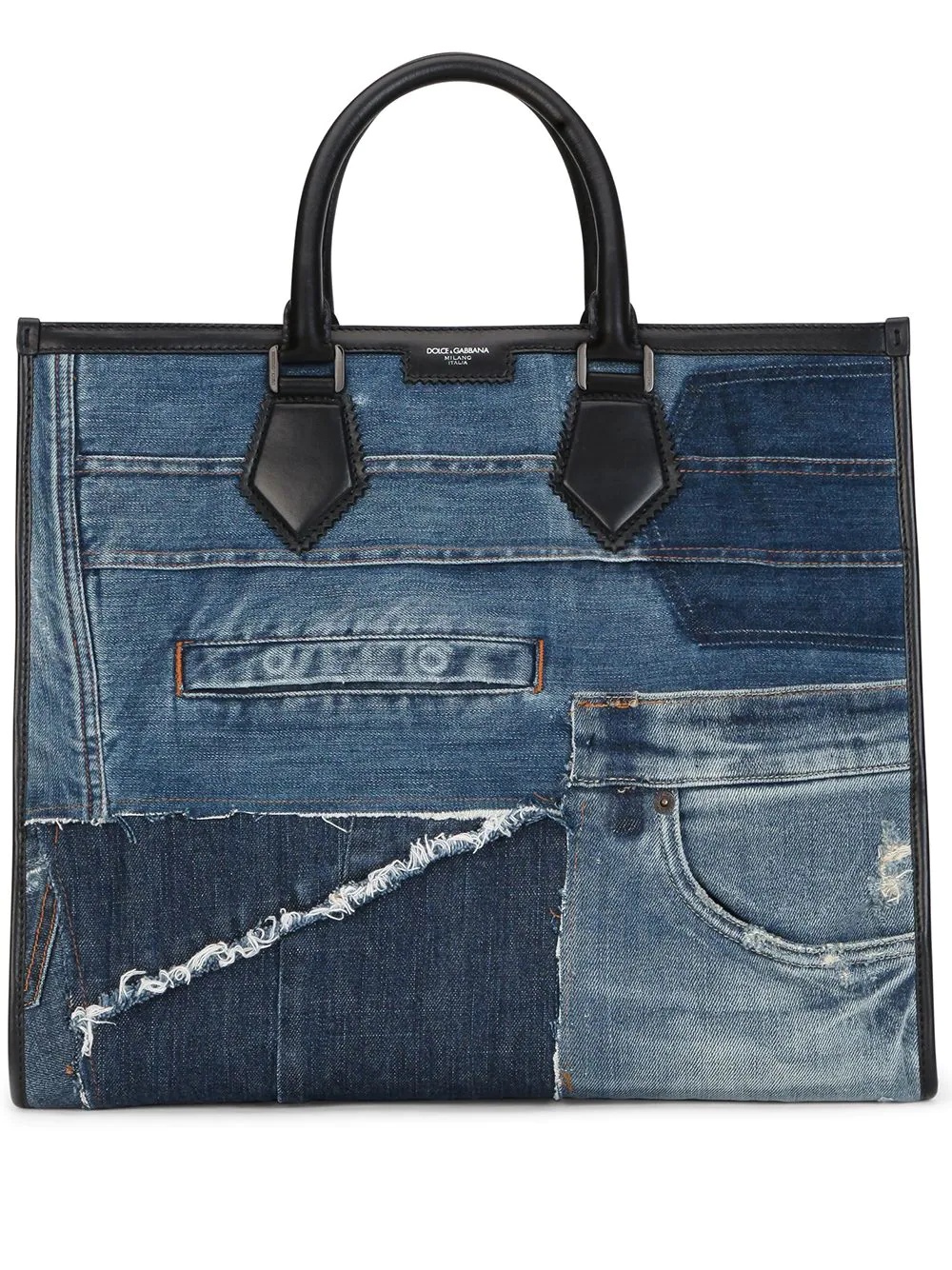 patchwork-design denim tote bag - 1