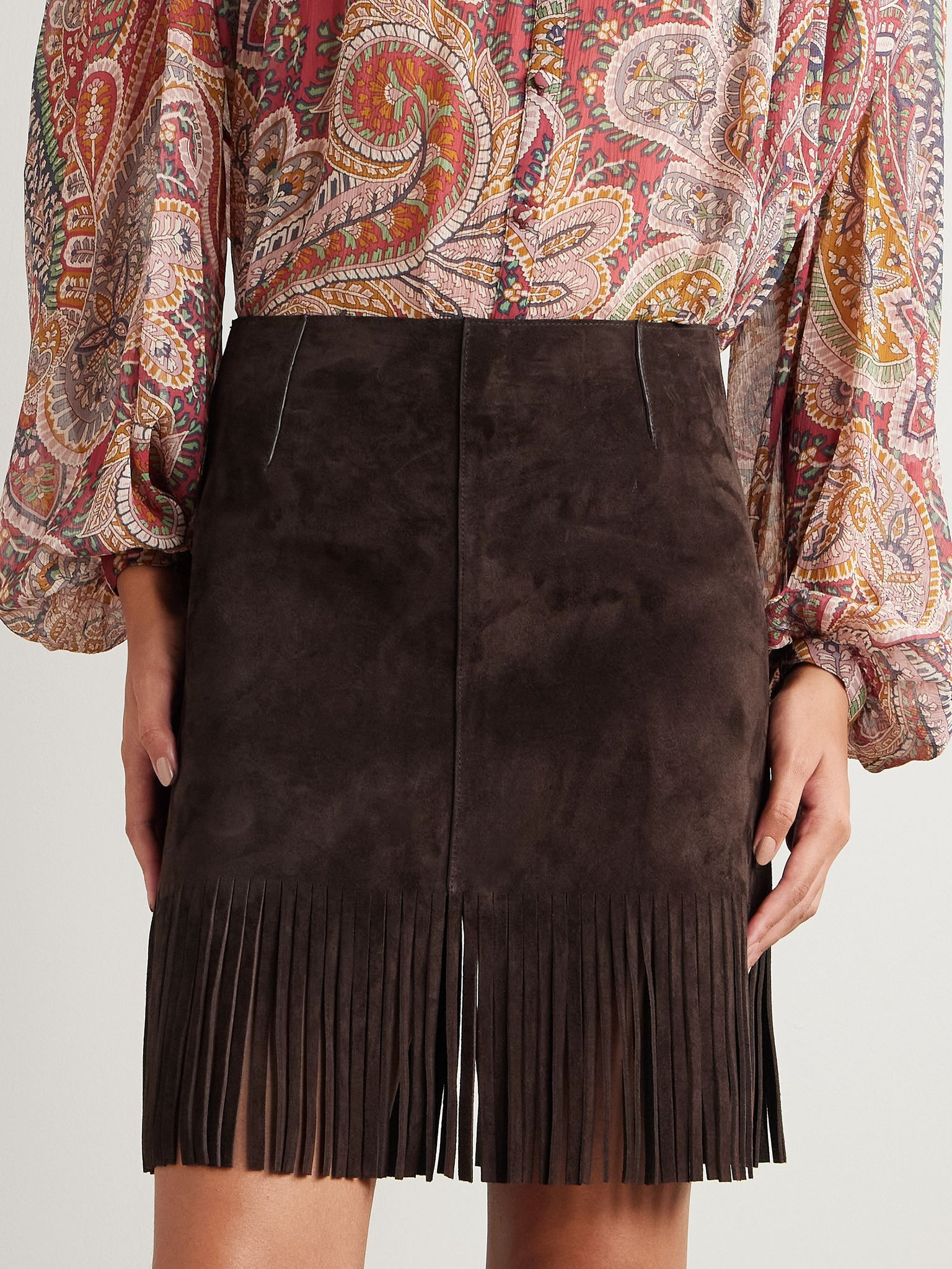 Fringed suede mini skirt Brown - 3