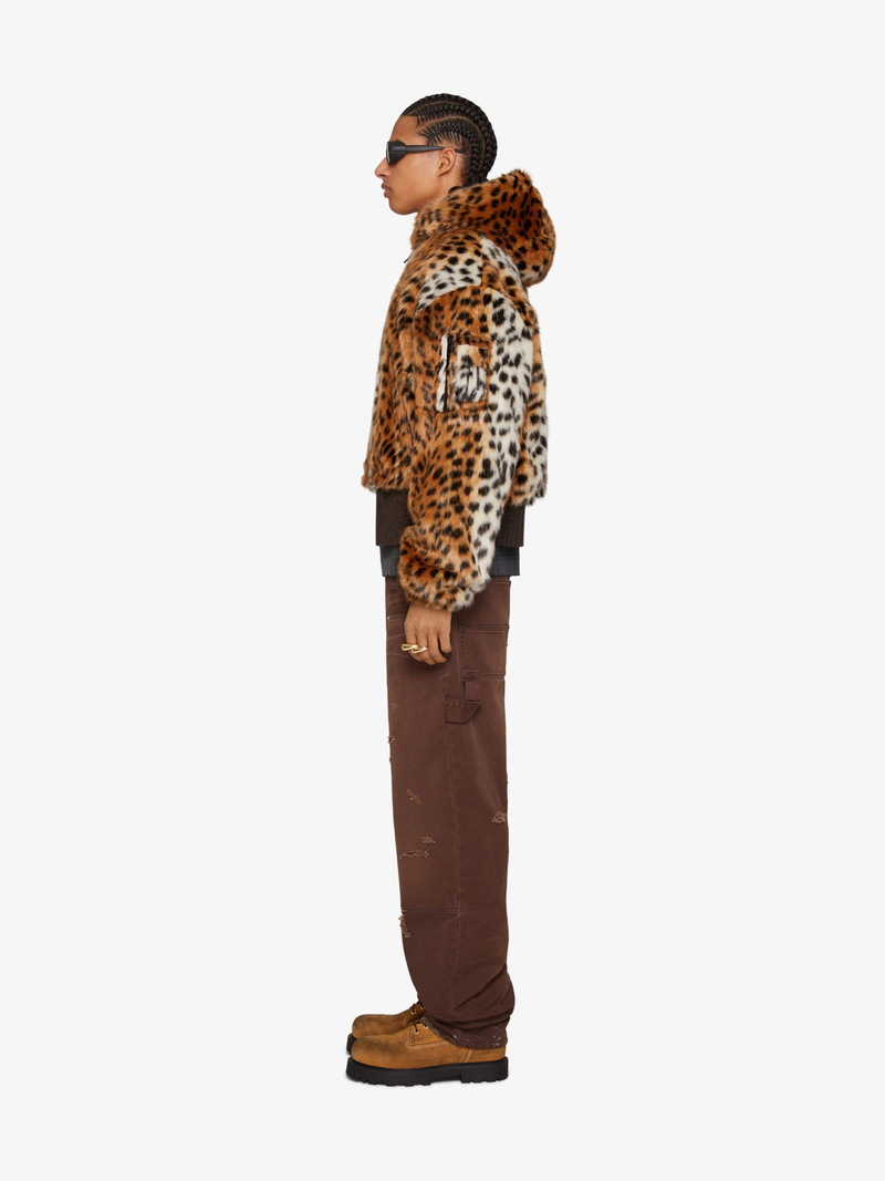 Givenchy CROPPED HOODED BOMBER JACKET IN FAUX FUR WITH POCKET