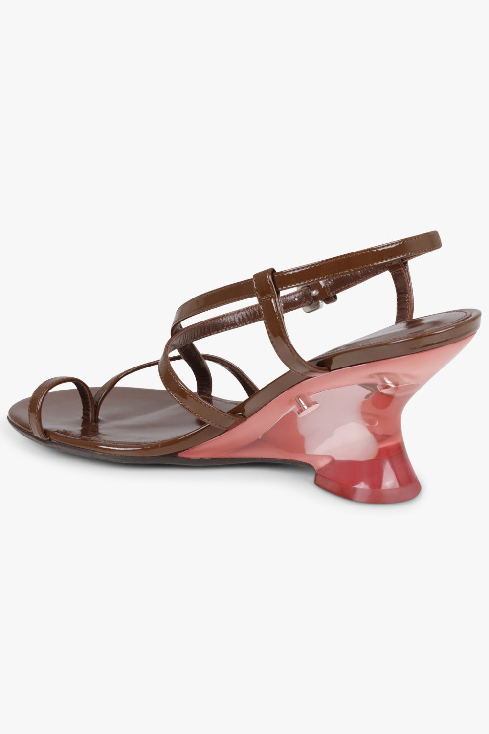 SCULPTURAL WEDGE 75MM PATENT SANDAL | DARK BROWN/PINK - 3