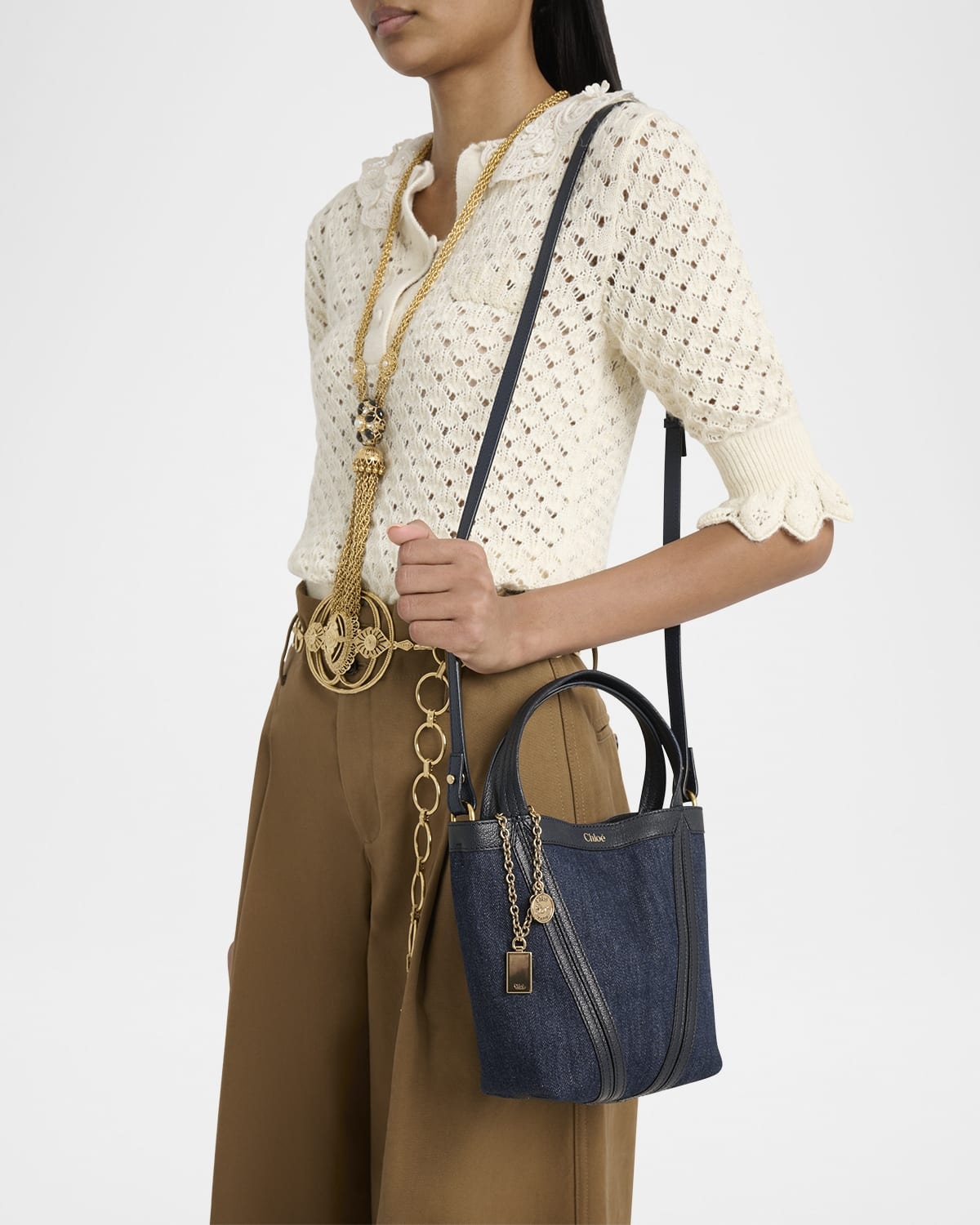 Spin Mini Bucket Tote Bag in Denim and Leather - 2