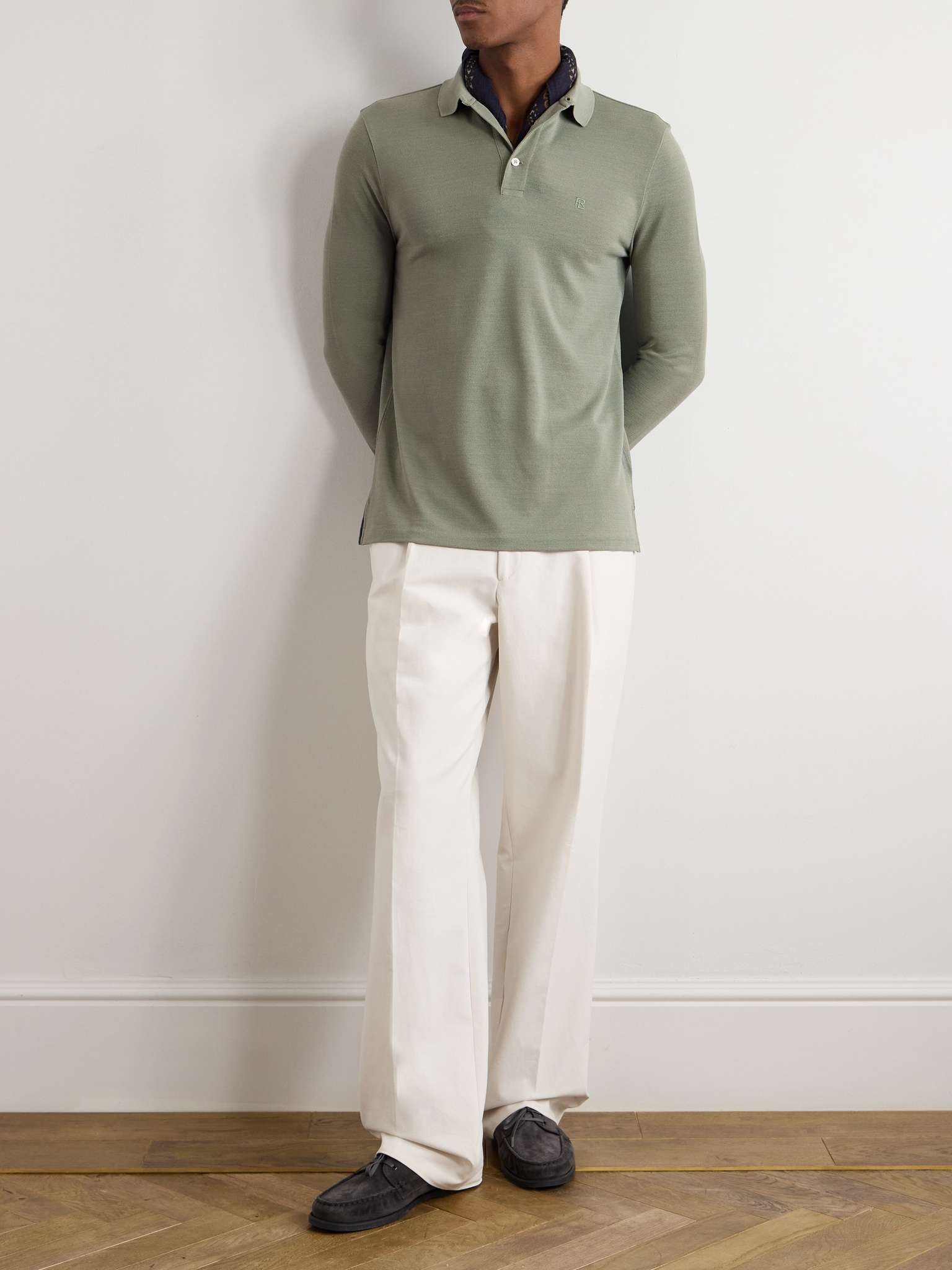 Logo-Embroidered Wool-Piqué Polo Shirt - 2