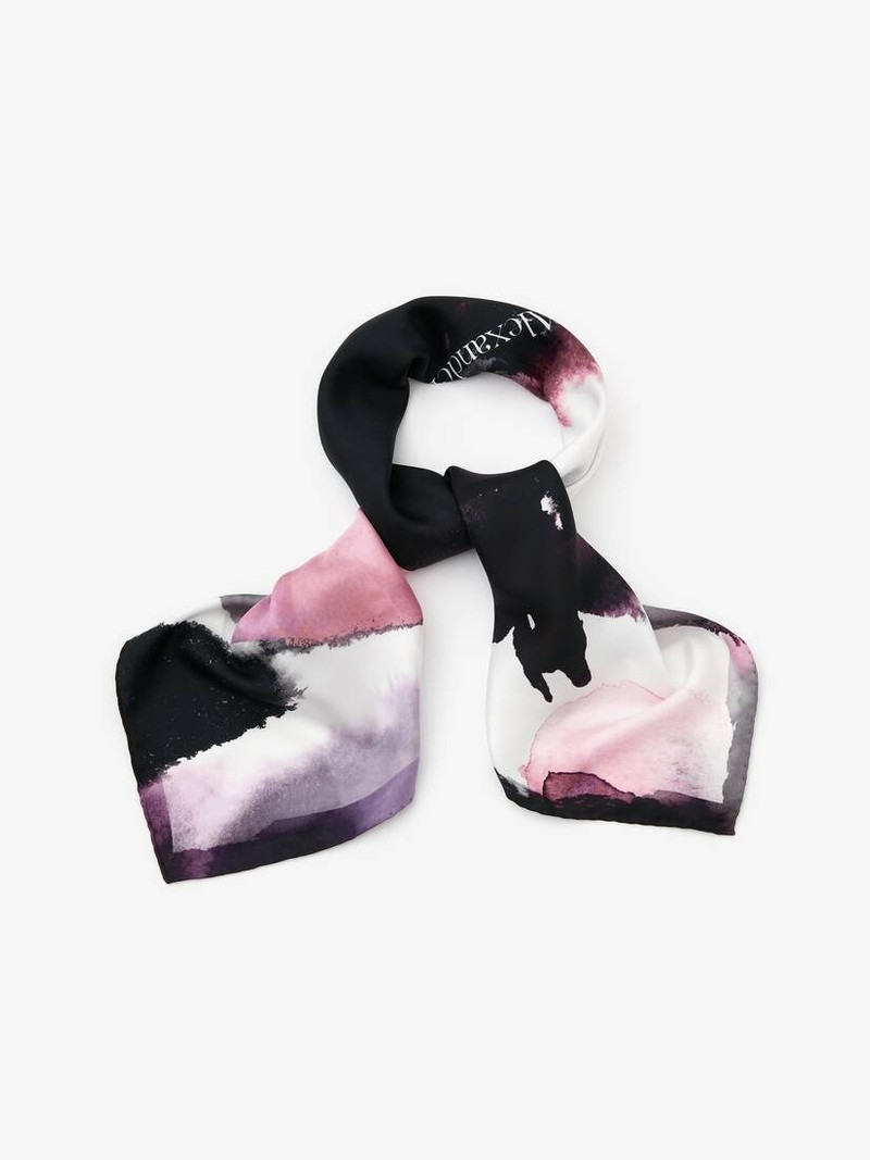 Alexander McQueen Women's Exploded Watercolour Graffiti Foulard in Ivory/black outlook