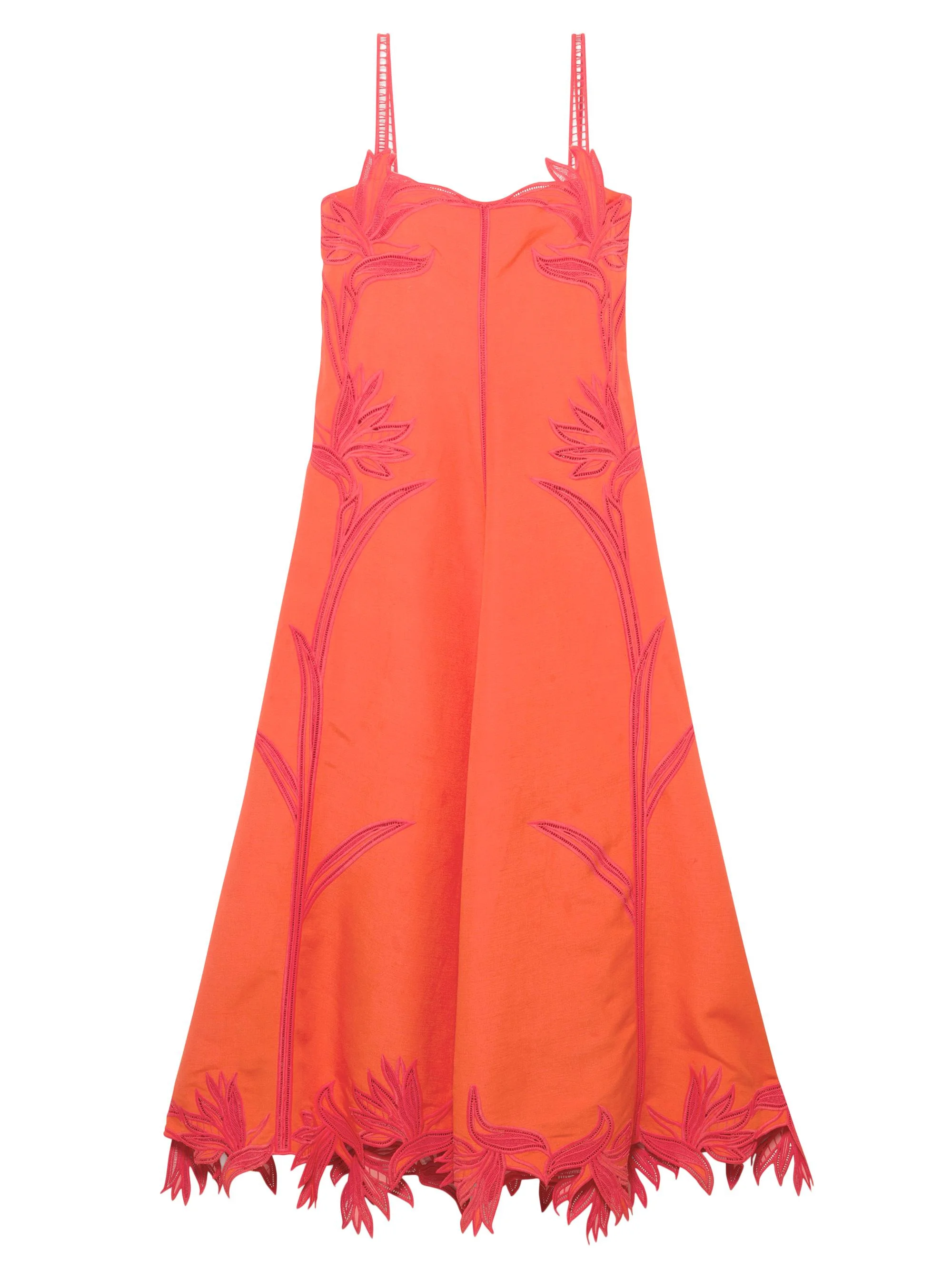 Women's Ellery Floral Embroidered Linen-Blend Midi-Dress - Lobster - 1
