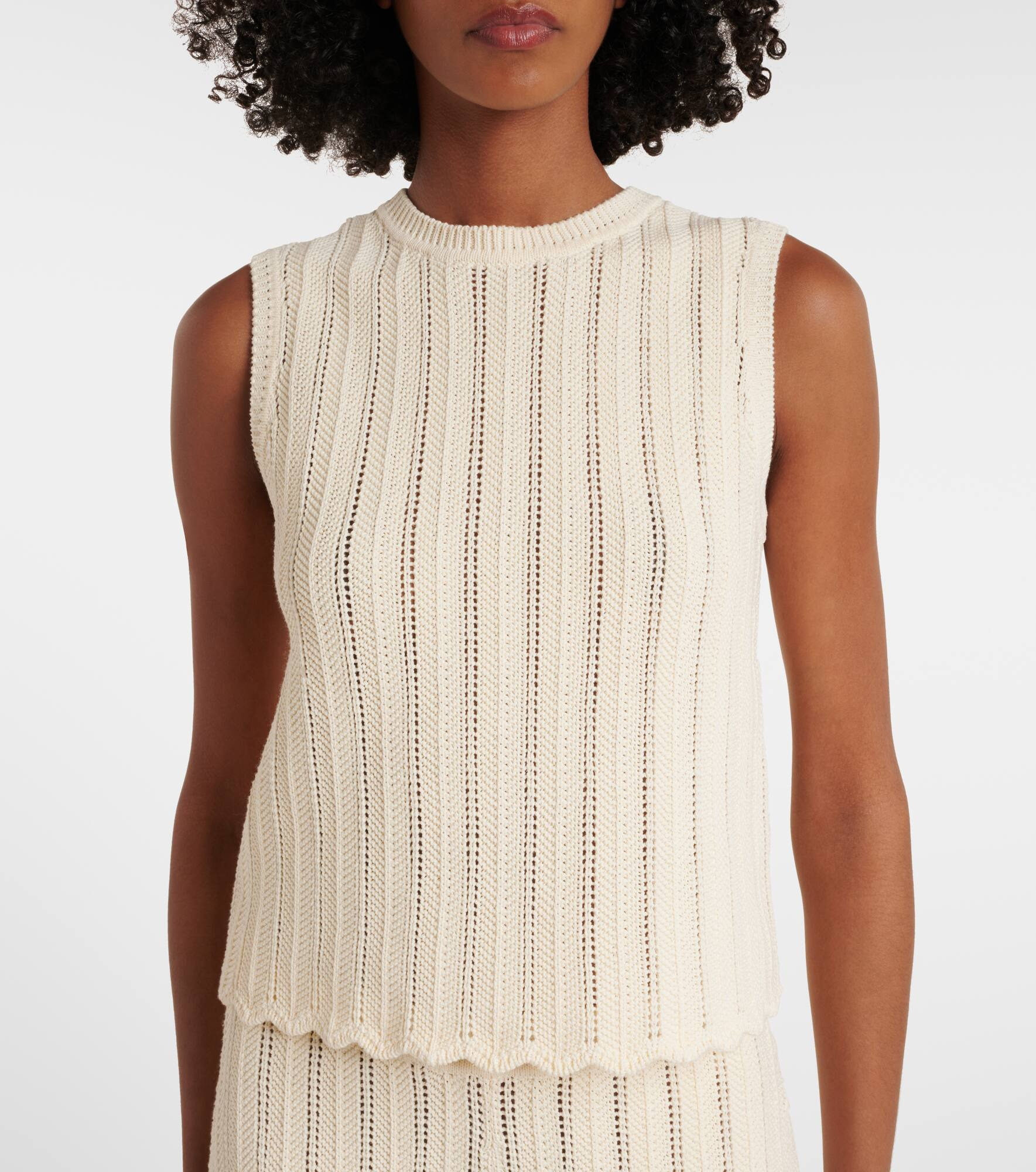 Zabou scalloped pointelle cotton top - 6