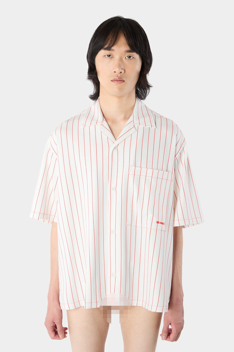 SHORT SLEEVE SHIRT / white & red stripes 1