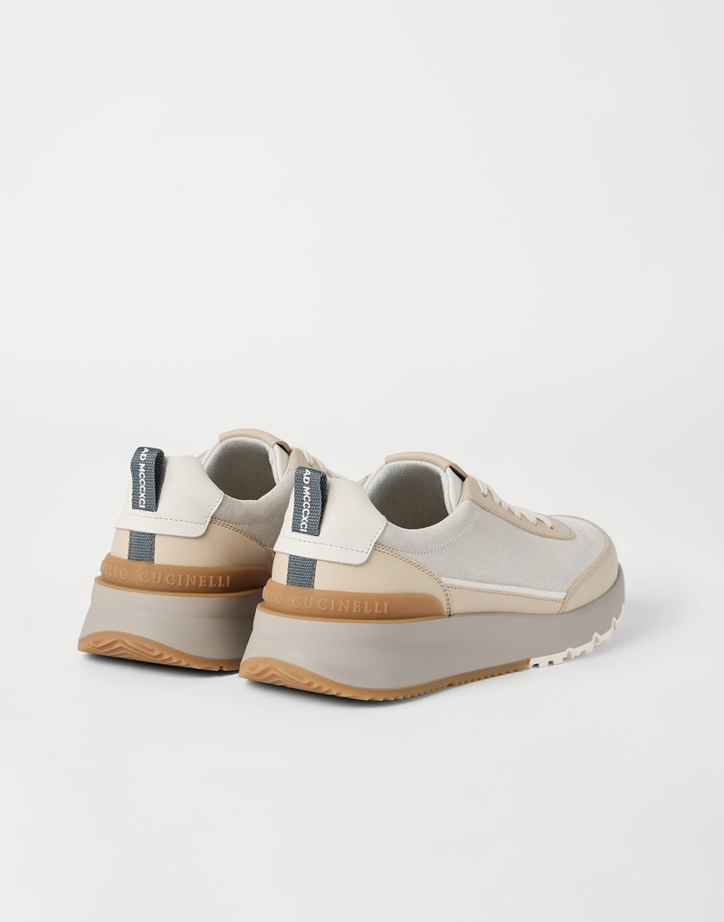Brunello Cucinelli Washed suede and semi-polished calfskin runners outlook