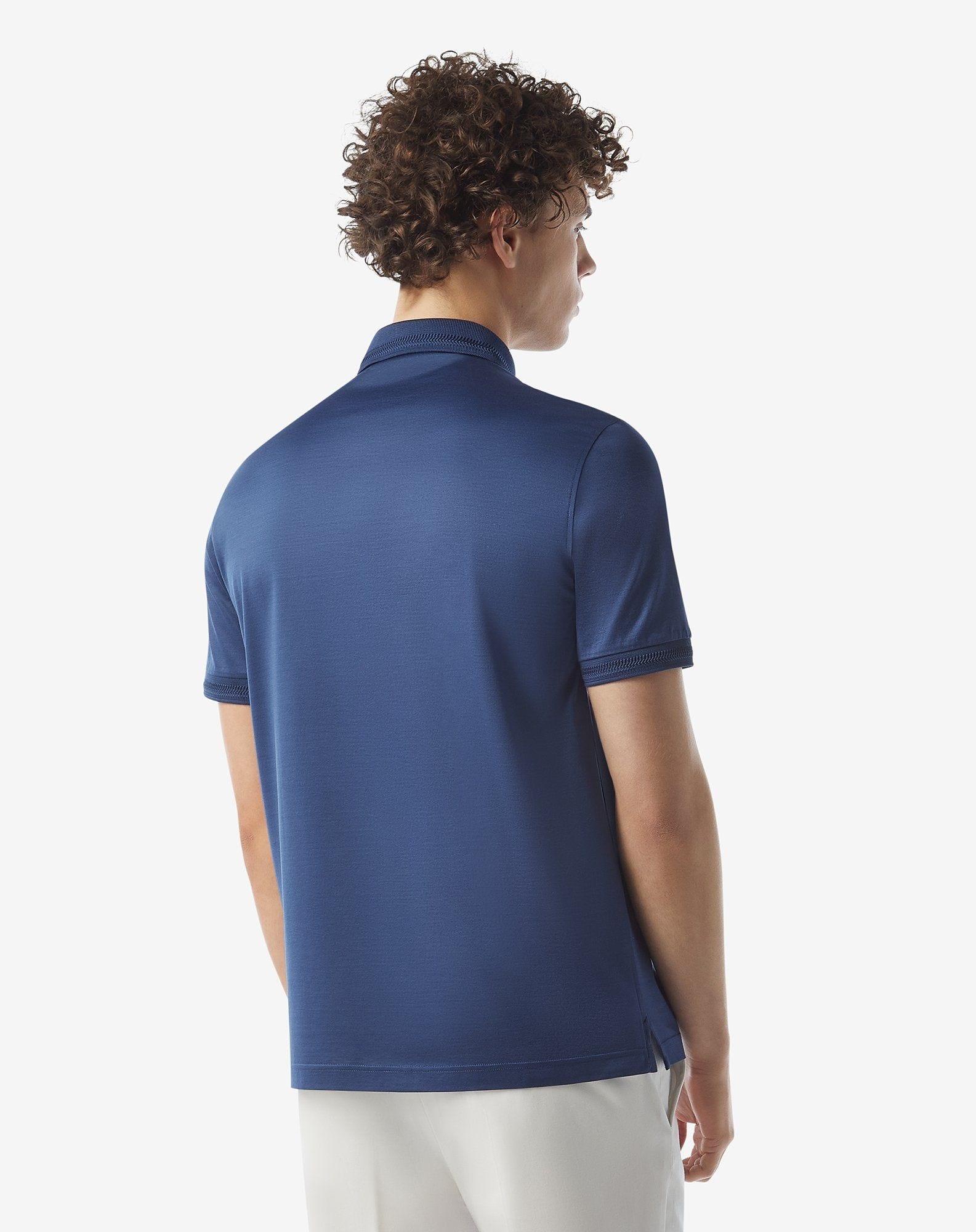 Light blue button-up lisle thread polo shirt - 3
