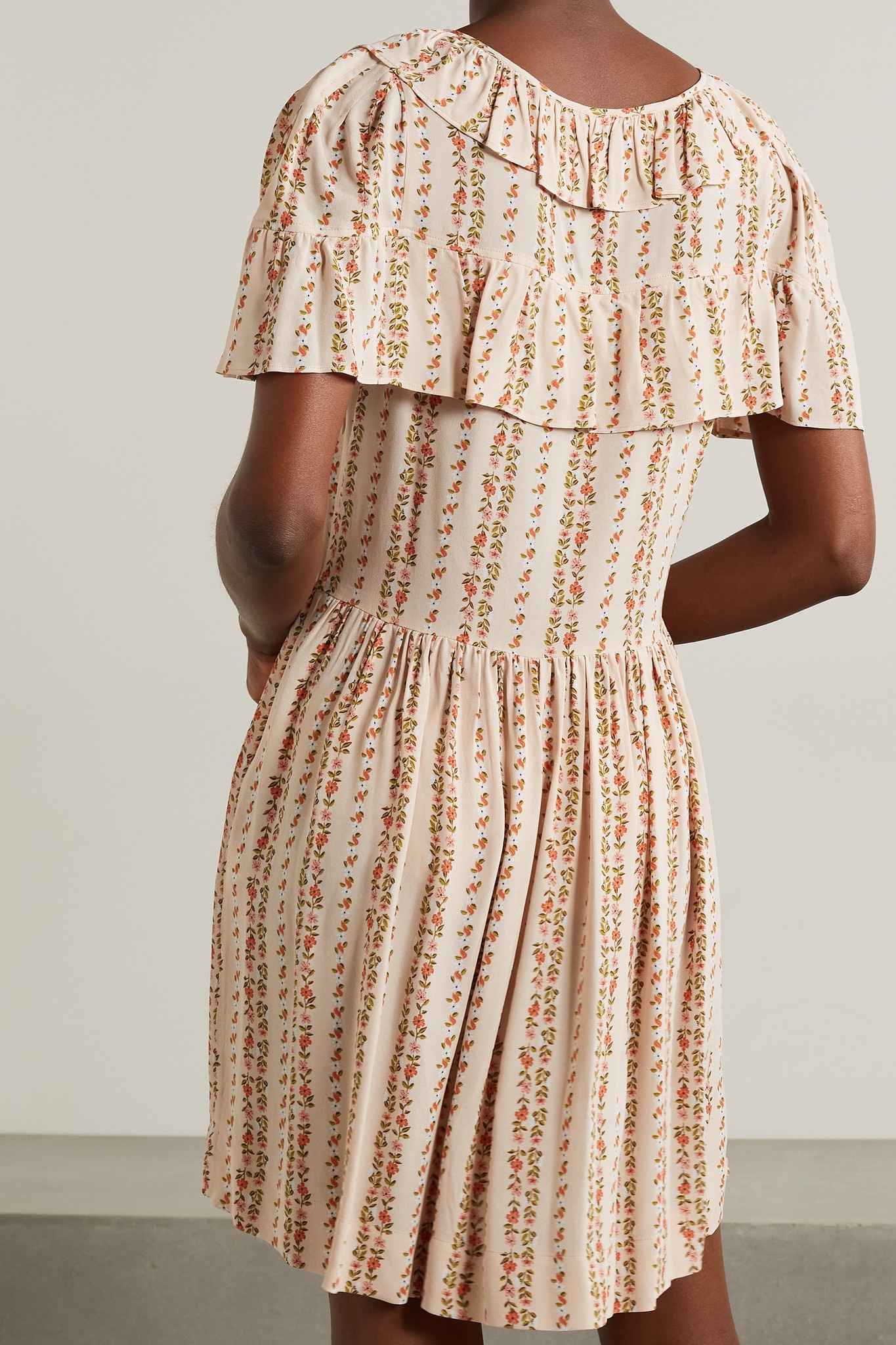 Ruffled floral-print crepe de chine mini dress - 6