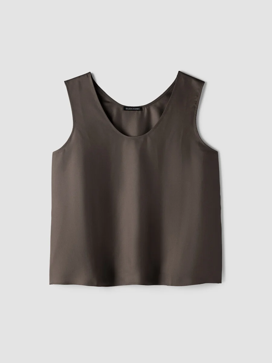 Silk Twill Curved V-Neck Tank - 1