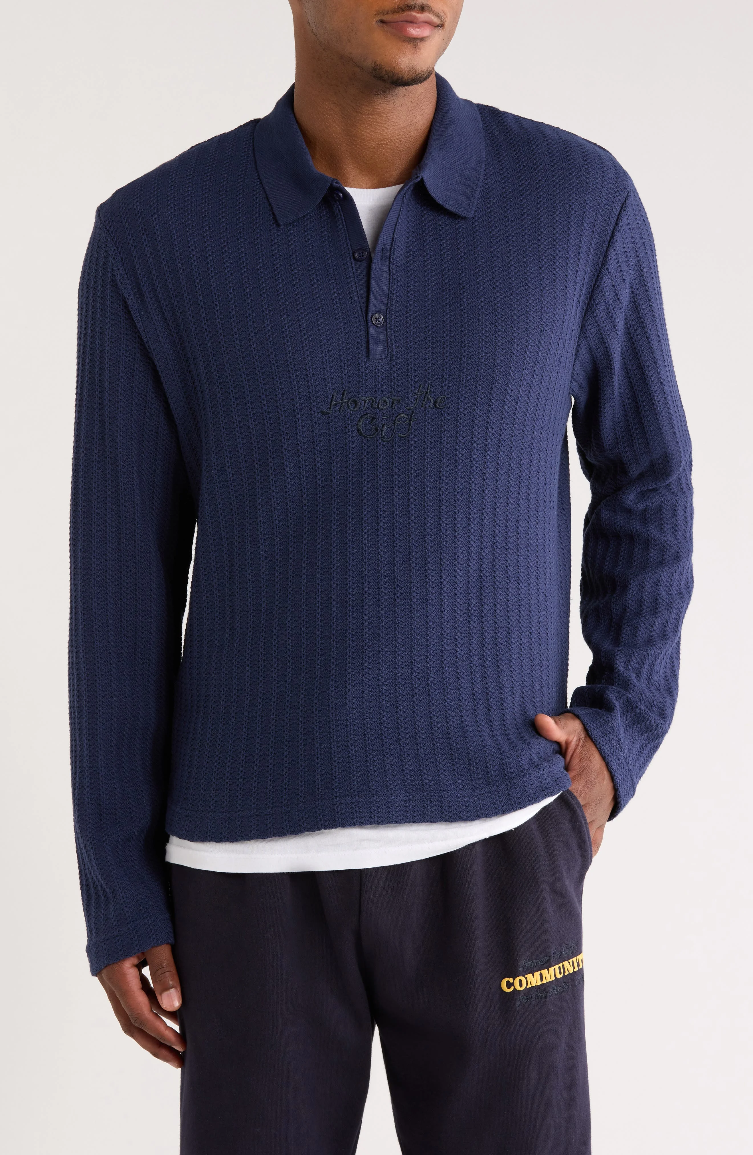 HONOR THE GIFT Long Sleeve Polo in Navy at Nordstrom - 1