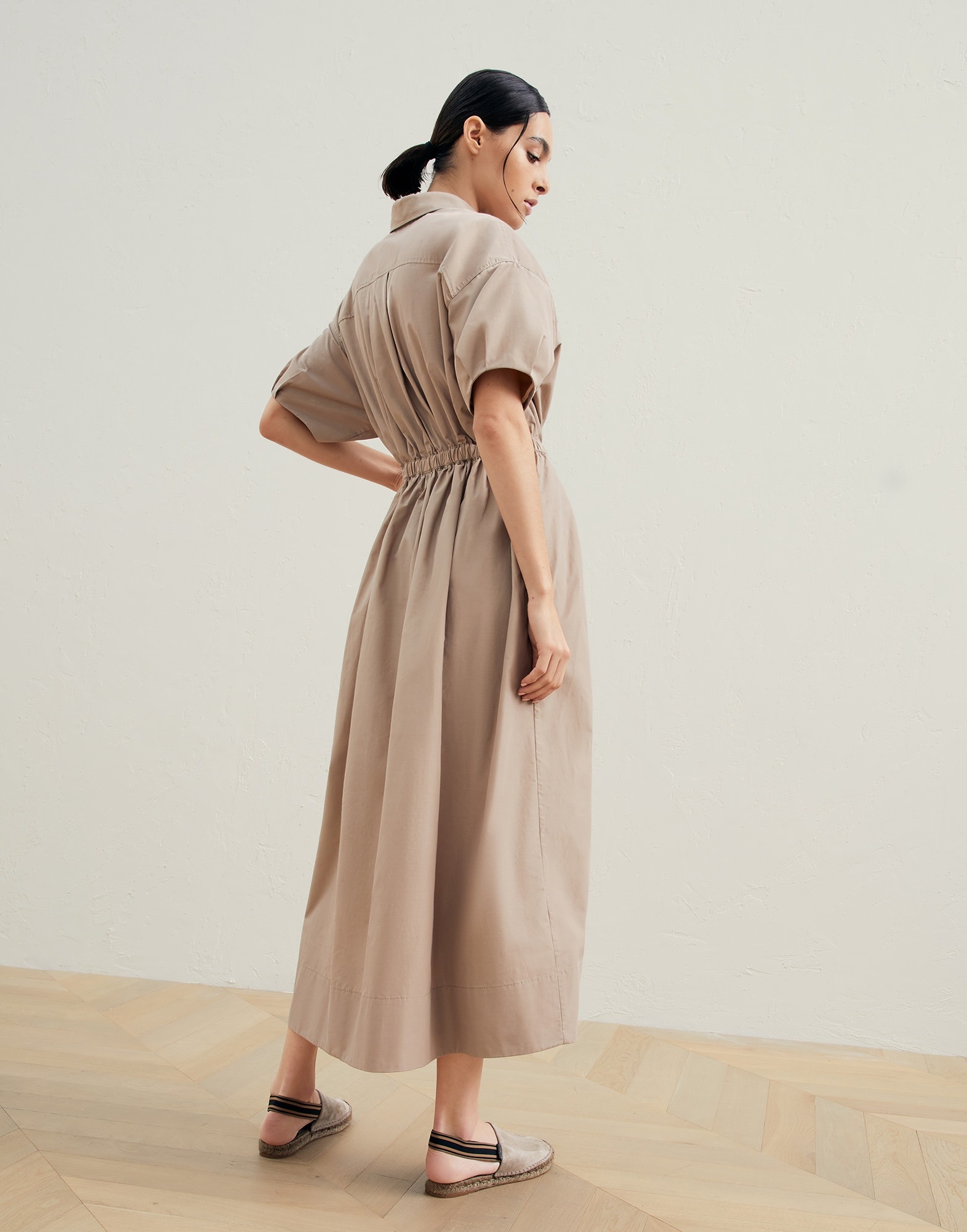 Techno cotton poplin shirt dress with precious zipper pull - 2