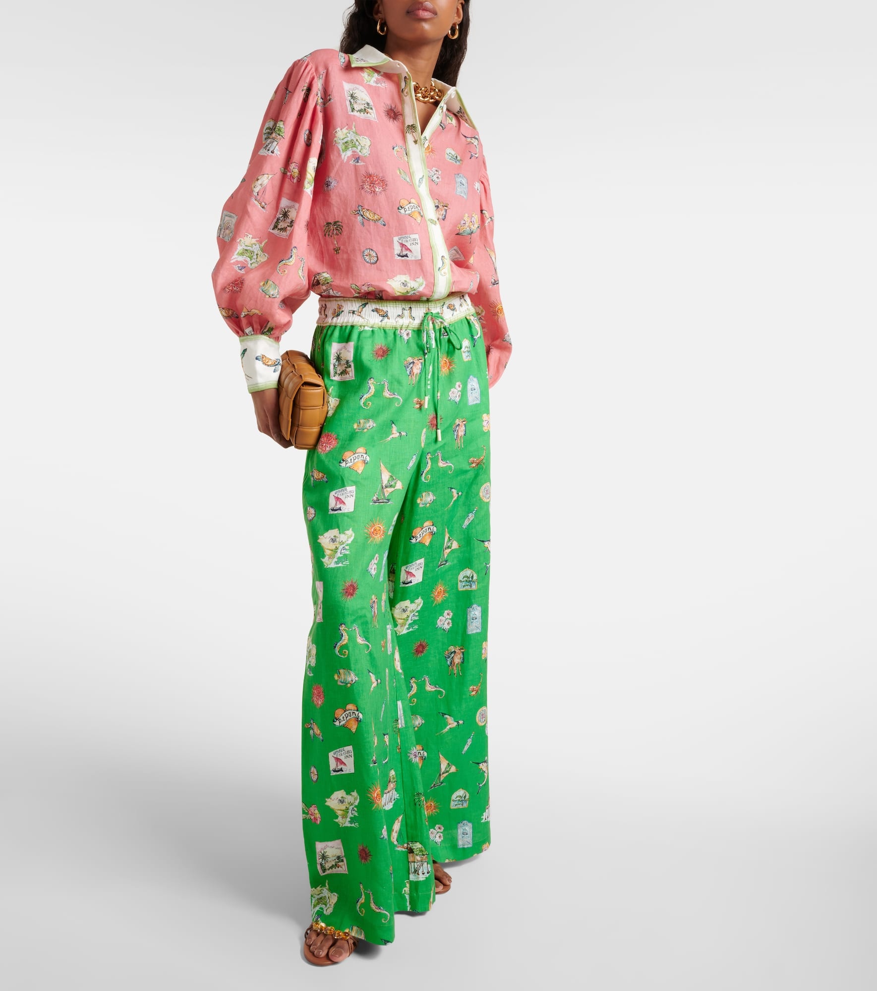 Printed linen wide-leg pants - 2