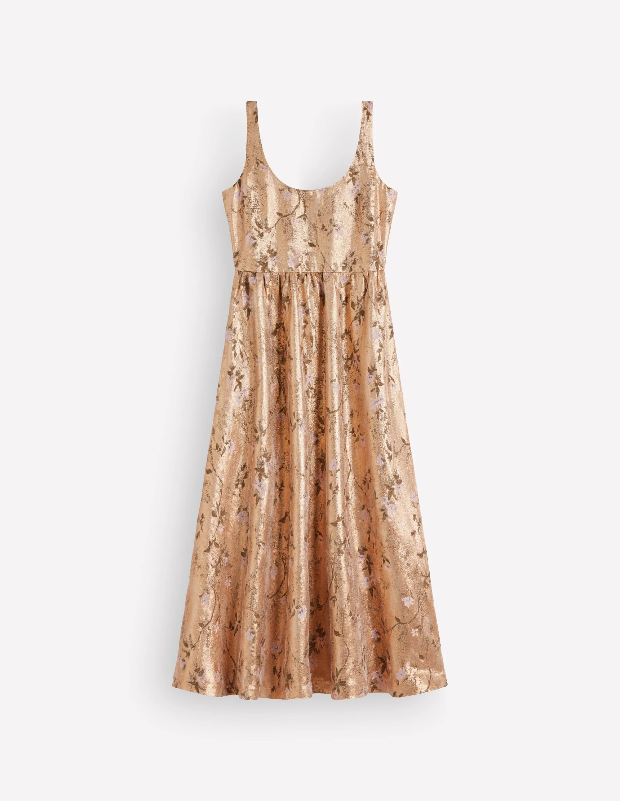 Scoop Neck Fit and Flare Dress-Gold Jacquard - 1