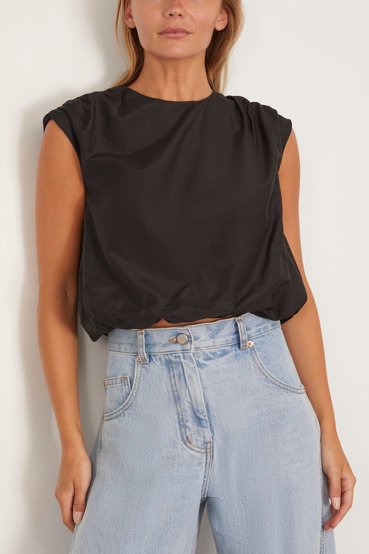 Cosma Gathered Sleeveless Top in Black - 3