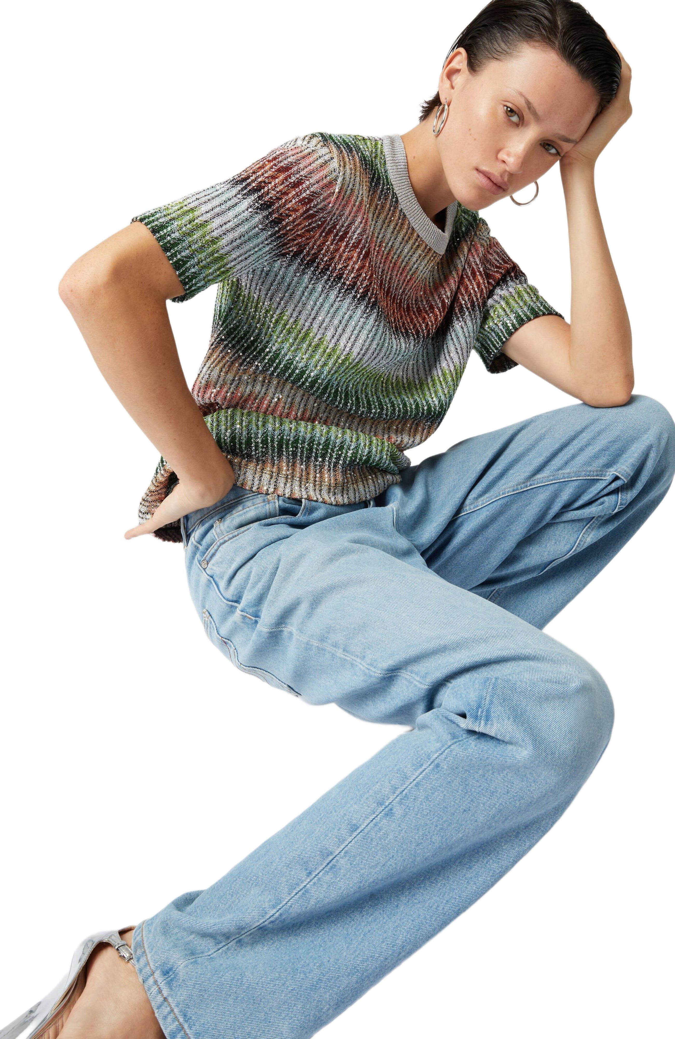 Missoni Crewneck T-shirt In Gradient Zigzag Knit With Sequins in Multicoloured at Nordstrom - 4