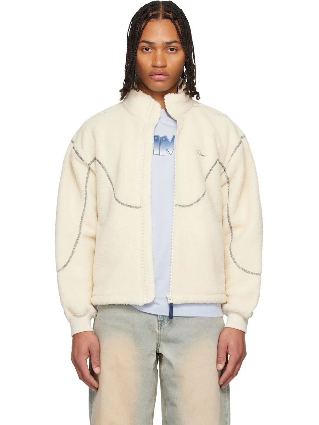 Off-White Polar Fleece Sherpa Zip Jacket - 1