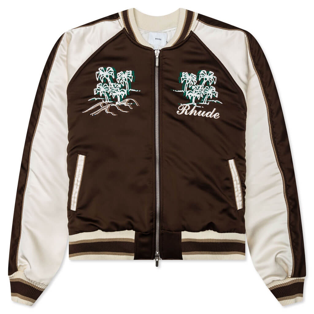 CREPE SATIN SOUVENIR JACKET - BROWN/CREAM - 1
