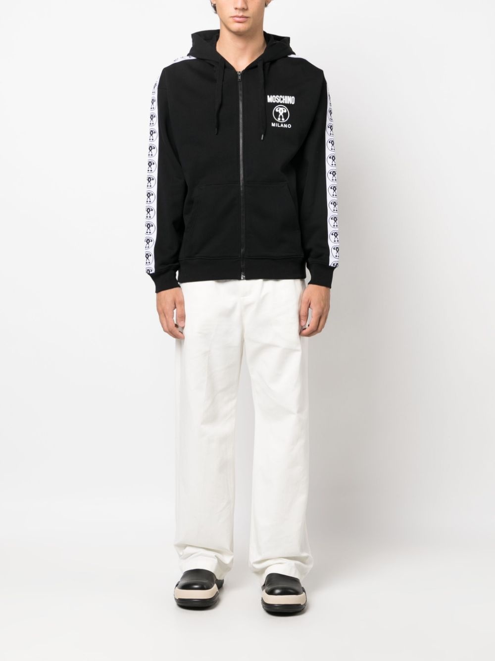 logo-tape zip-up cotton hoodie - 2