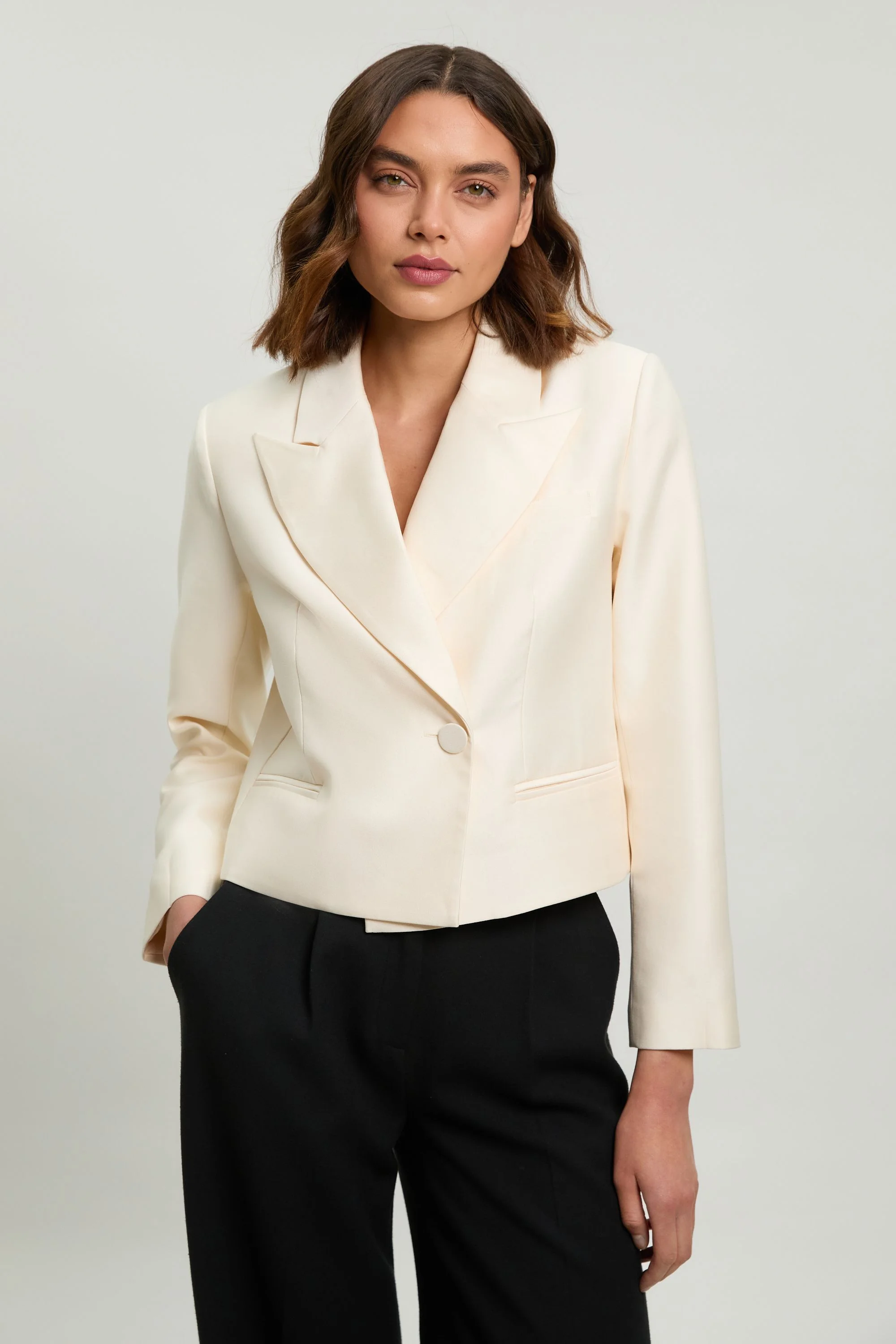 Tailored Satin Tux Cropped Blazer - 1