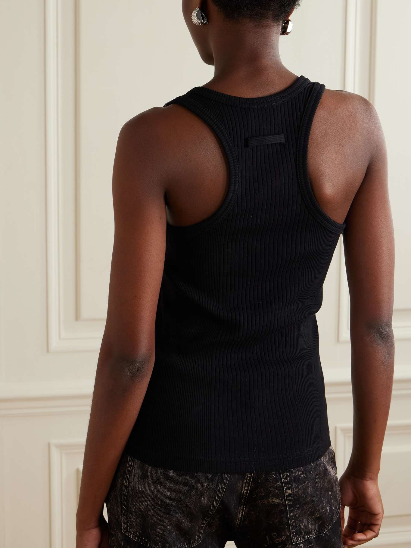 Ribbed buckled cotton tank Black - 3