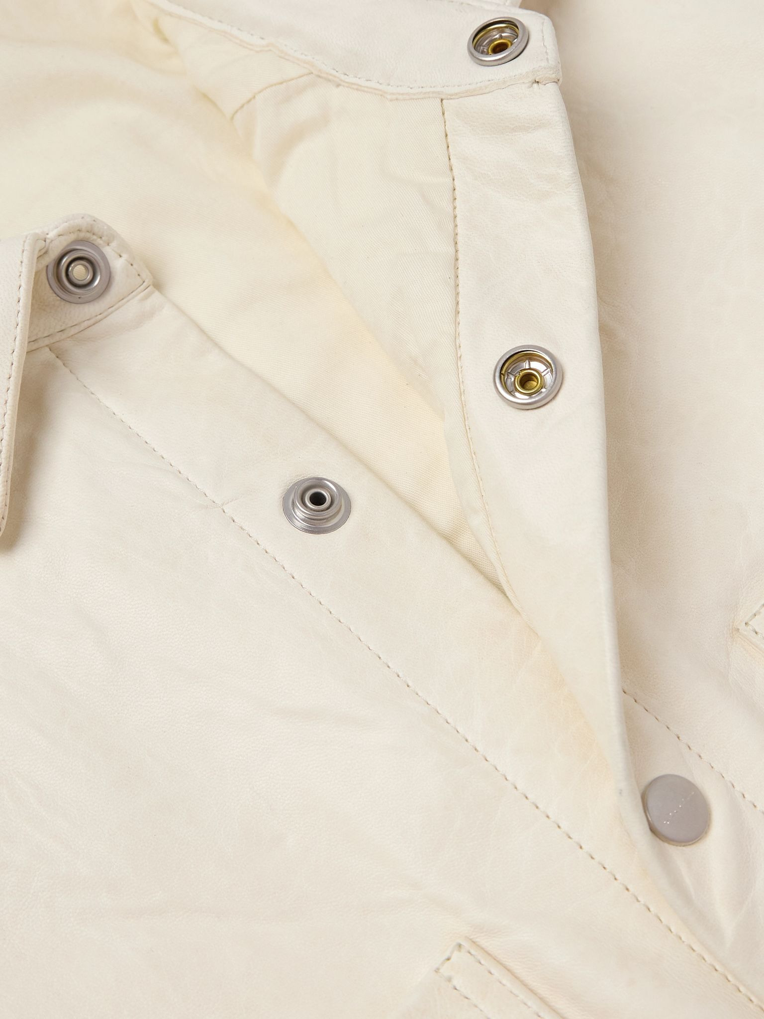 Leather Shirt Jacket Cream - 4