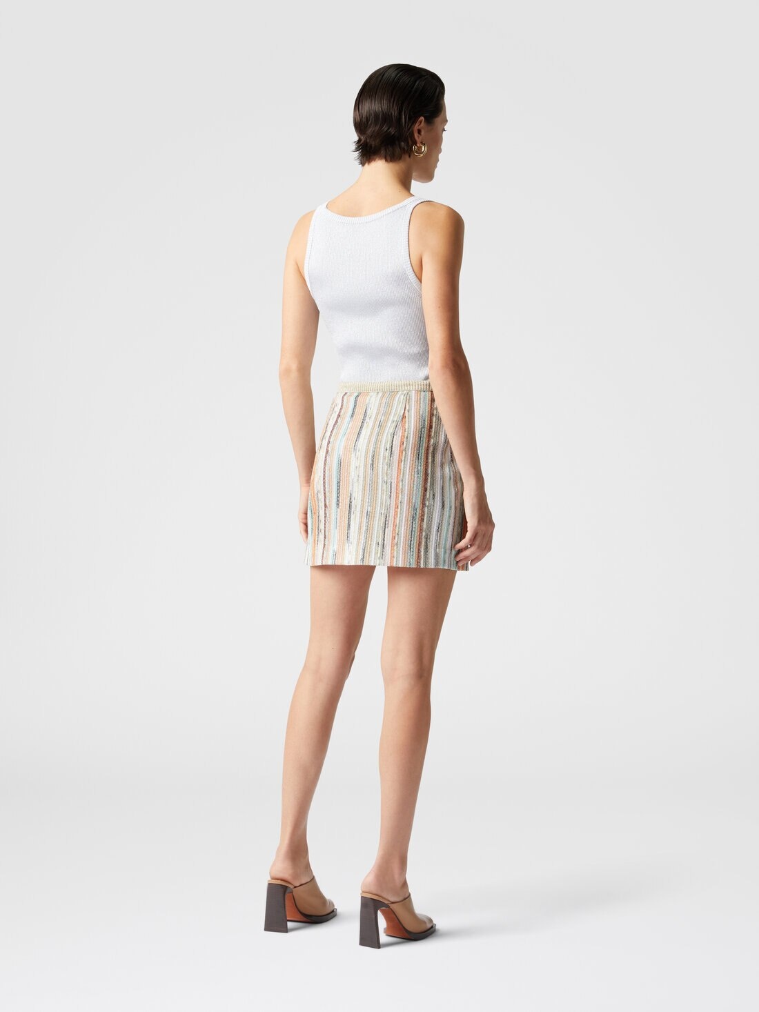 Striped lamé slub viscose miniskirt with side buttoning - 3
