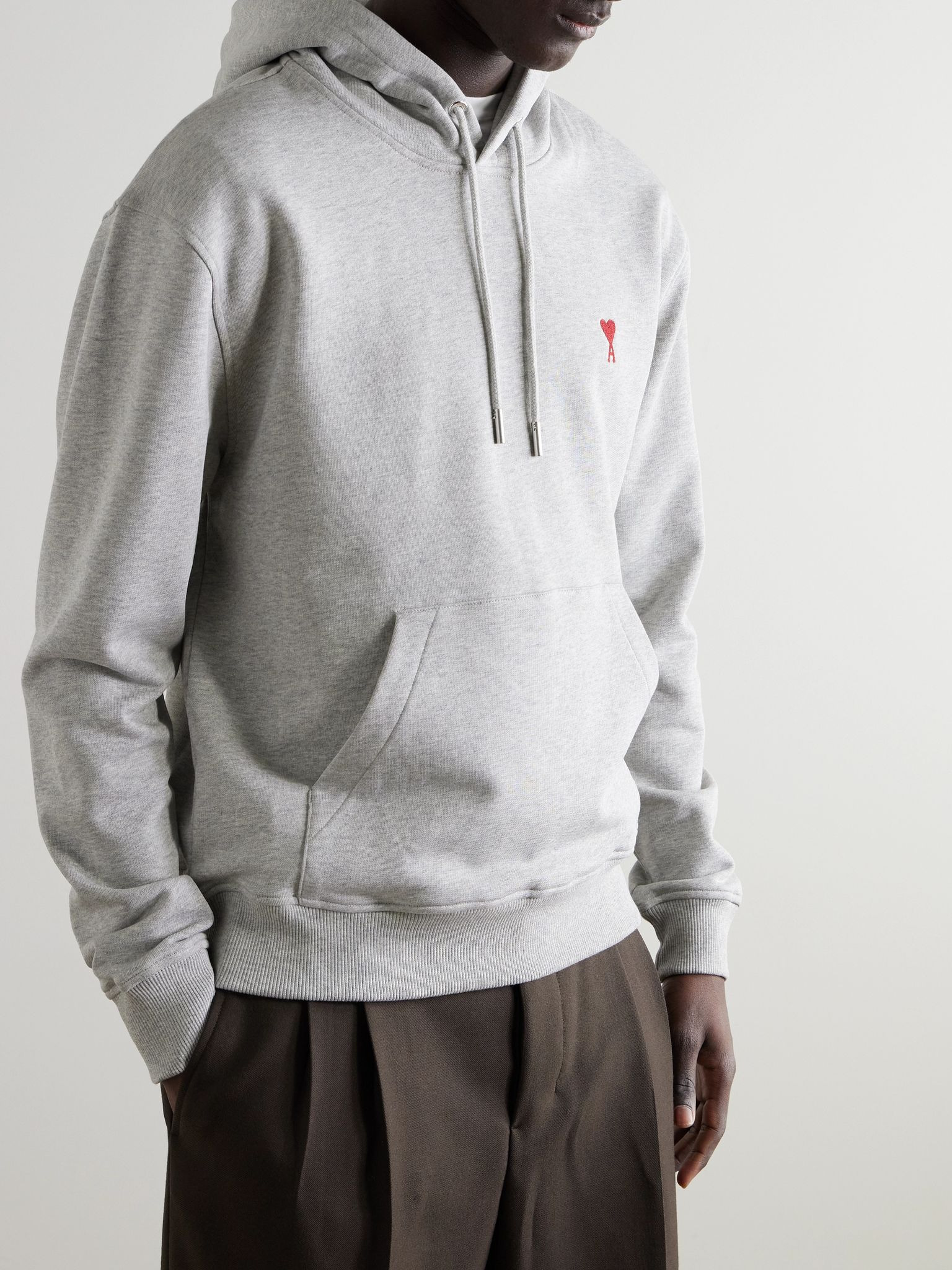 Logo-Embroidered Organic Cotton-Jersey Hoodie Gray - 3