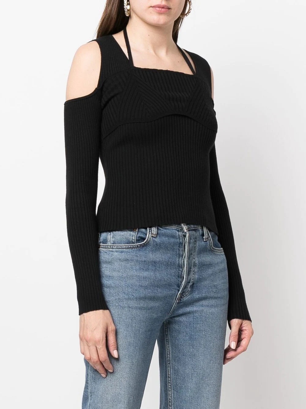 open-shoulder ribbed jumper - 3