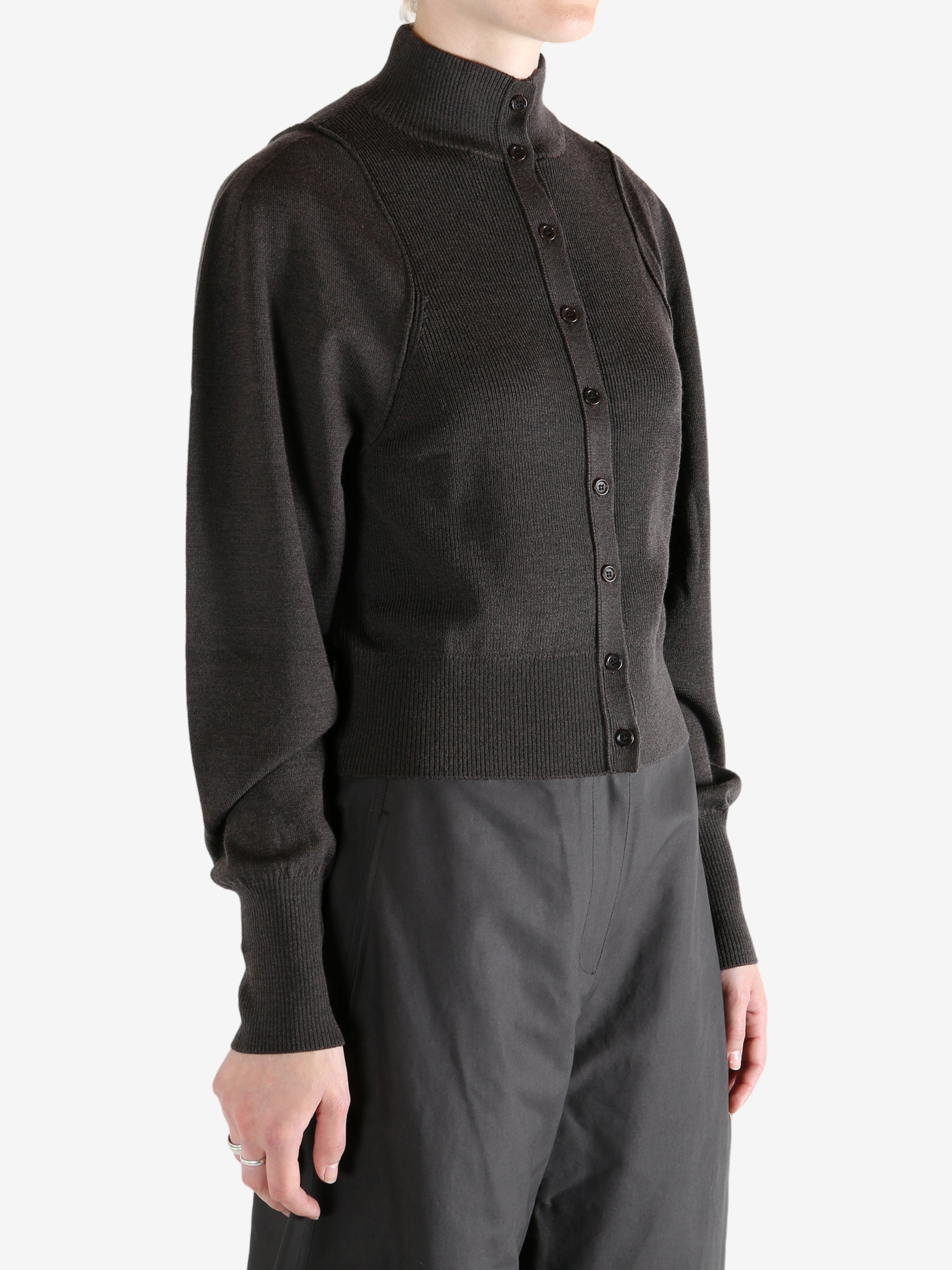 AMOMENTO - Women Blocking Button Up Cardigan - 2