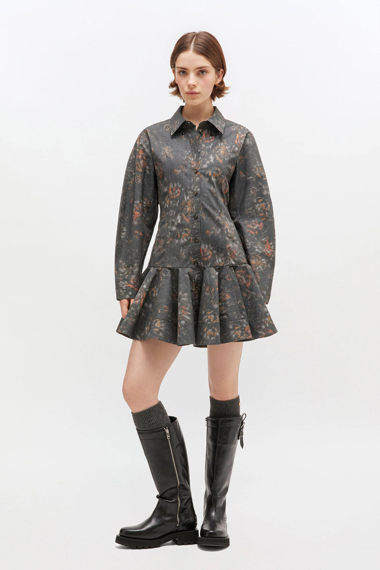 BLACK FLORAL SHIRT DRESS - 2