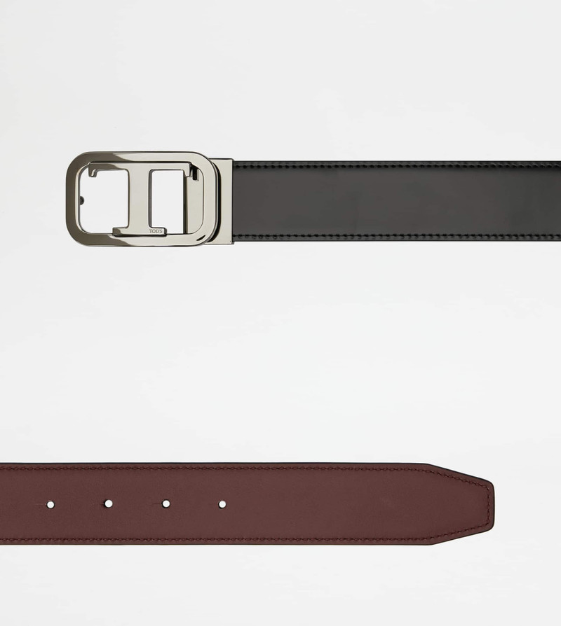 T TIMELESS ADJUSTABLE AND REVERSIBLE BELT IN LEATHER - BLACK, BURGUNDY 3