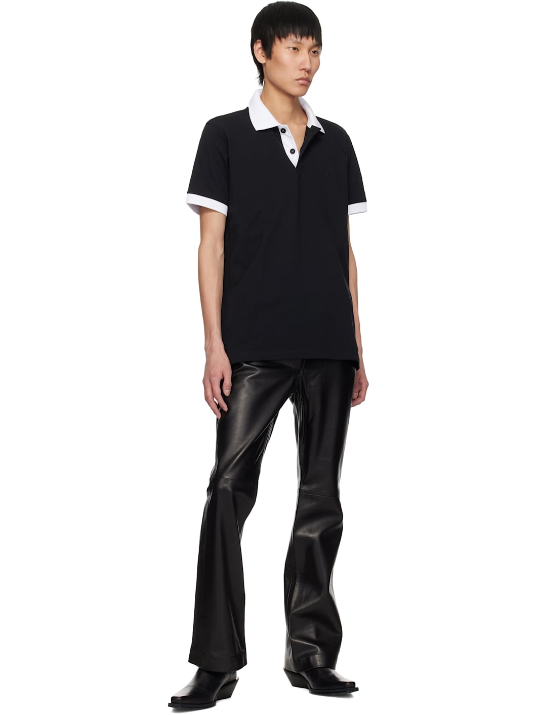 Black Flare Leather Pants - 4