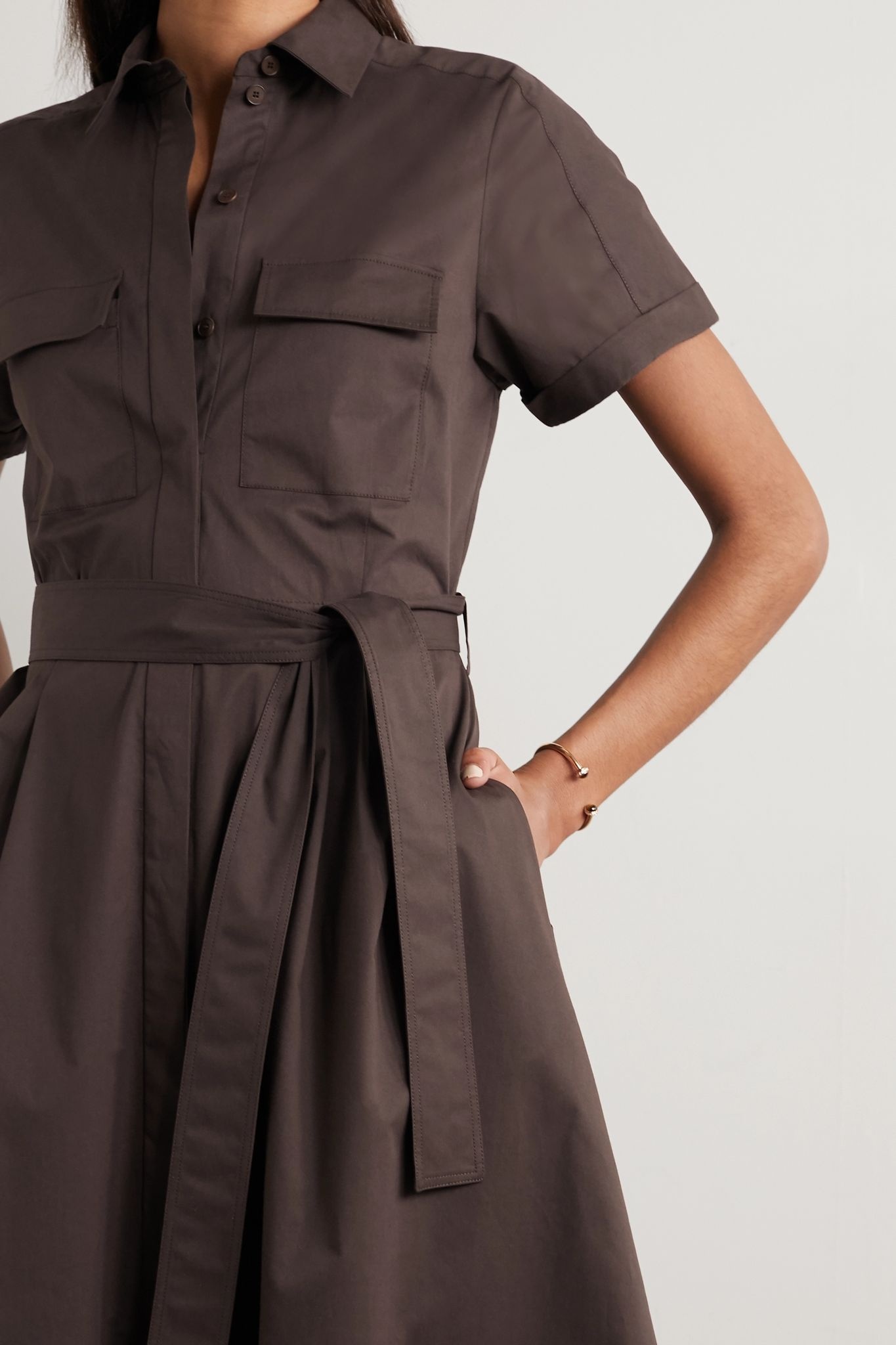 Belted stretch-cotton poplin midi shirt dress - 3