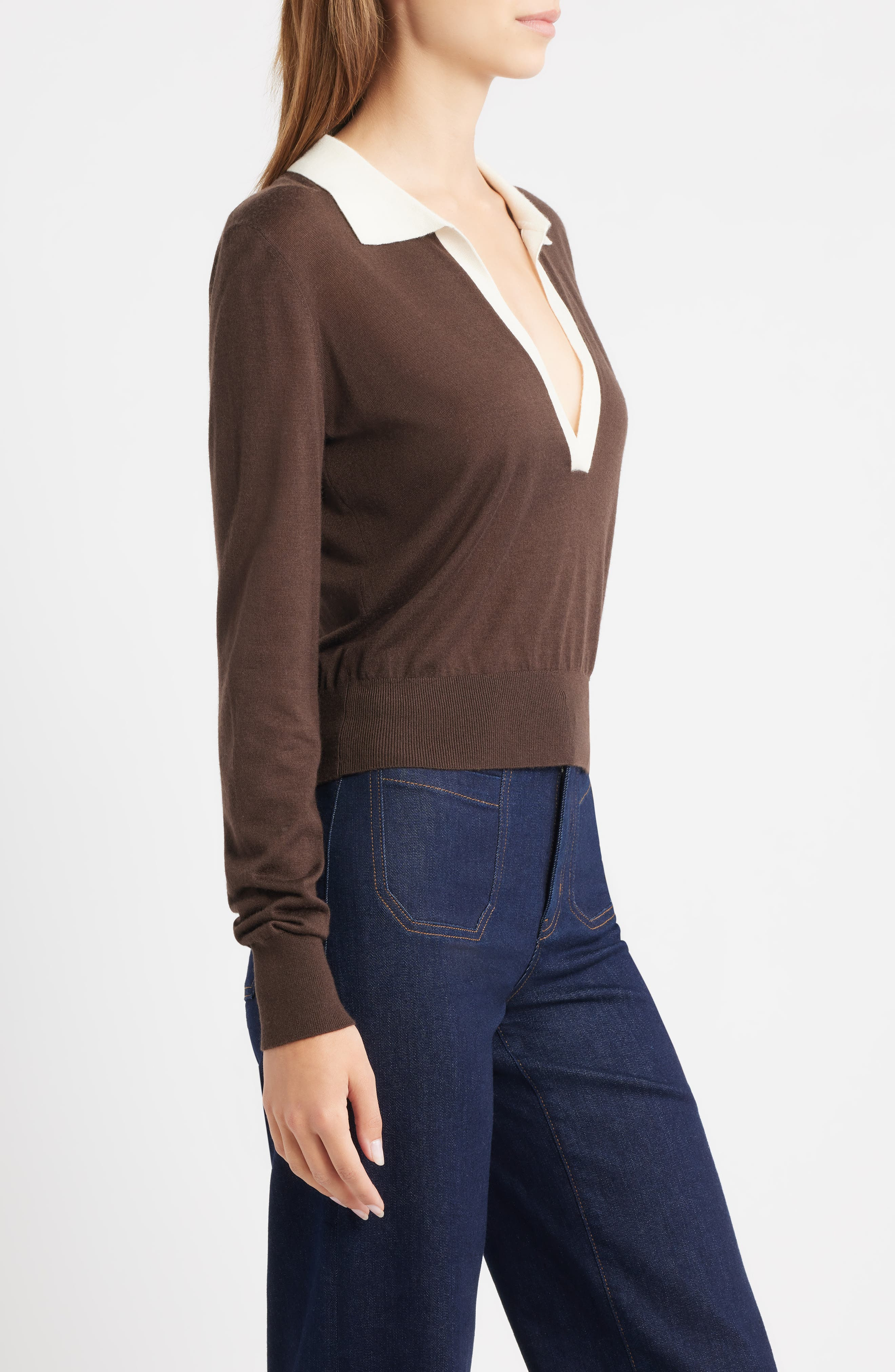FRAME The Two Tone Cashmere & Silk Blend Polo Sweater in Coffee Multi at Nordstrom - 3