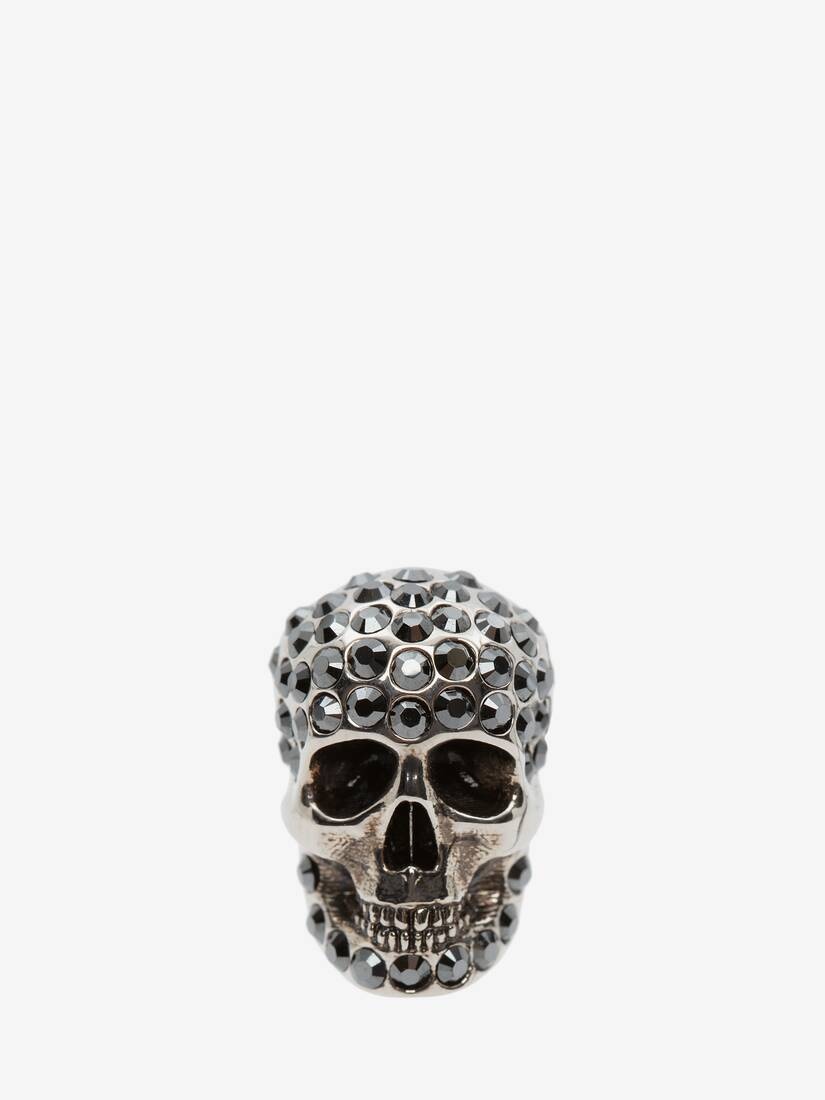 Pave Skull Pin Badge in Antique Silver - 1