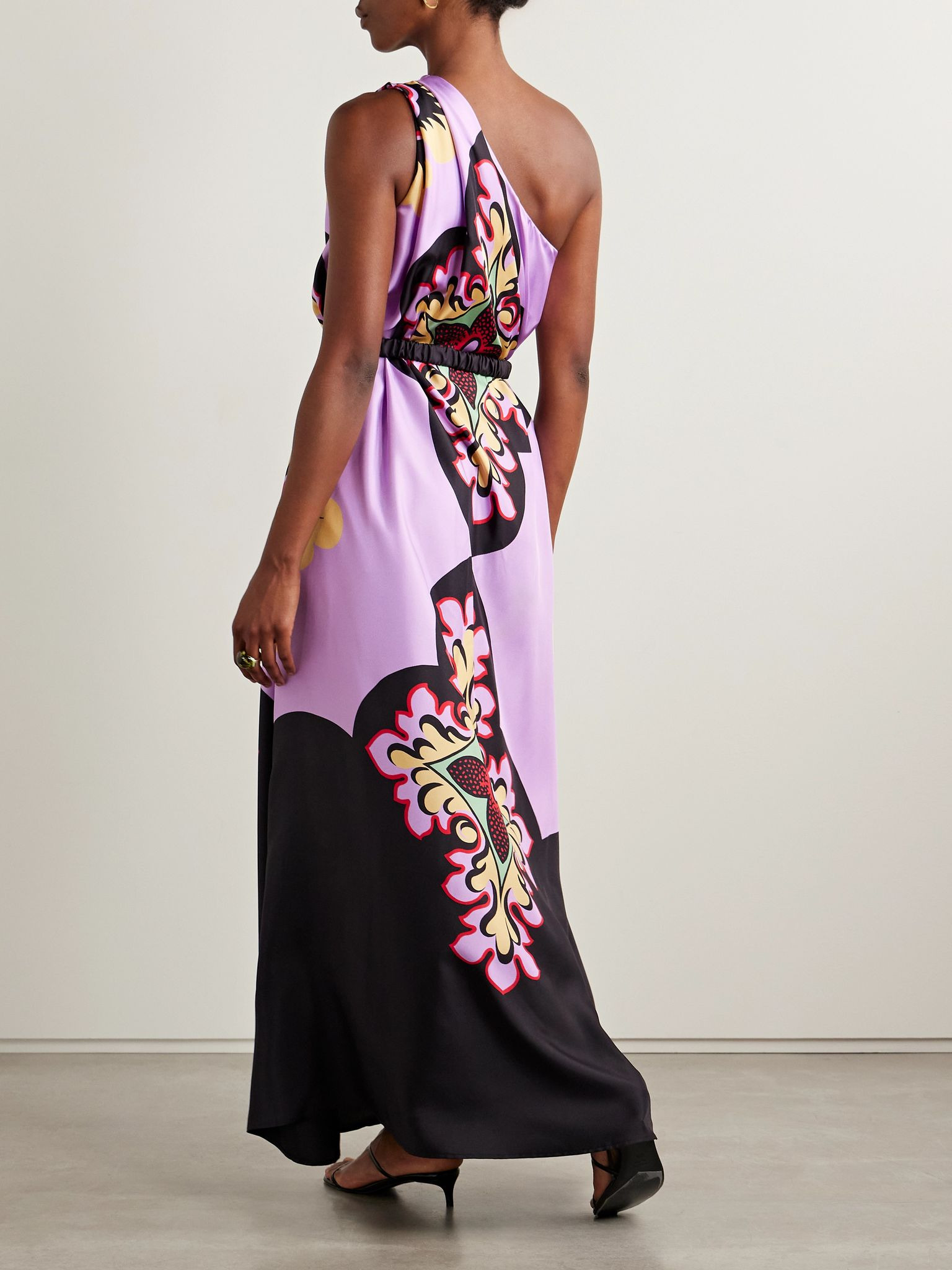 Roy one-shoulder printed silk-twill maxi dress Purple - 3