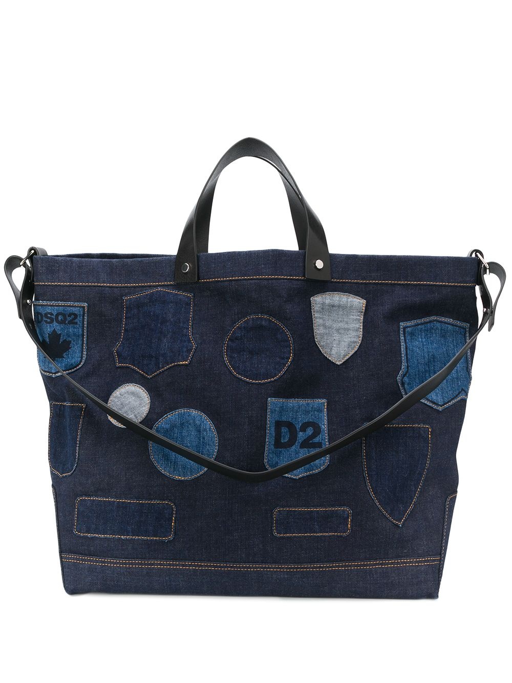 embroidered badge denim tote - 1