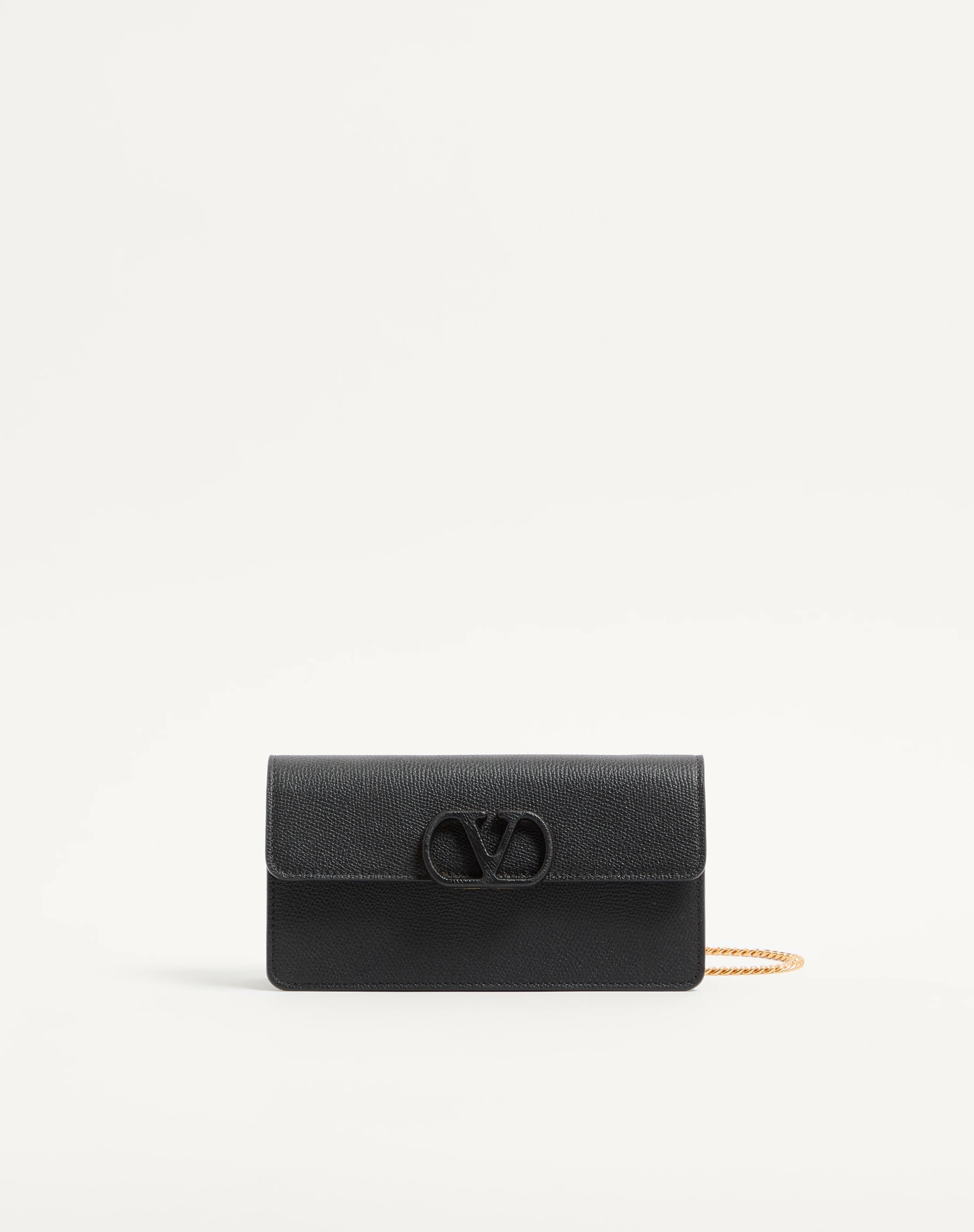 VLOGO SIGNATURE GRAINY CALFSKIN WALLET WITH CHAIN - 1