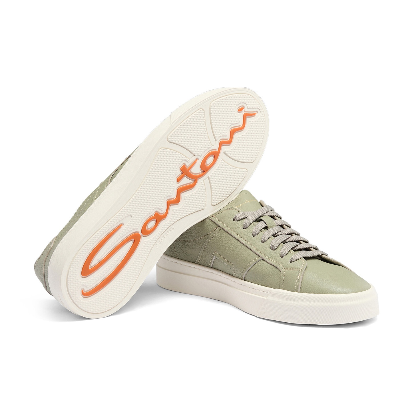 Men's light green tumbled leather Double Buckle Sneaker - 4