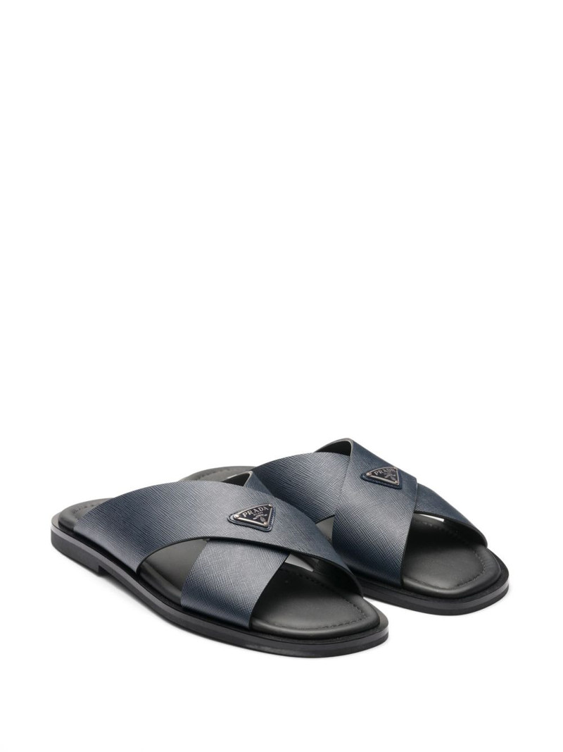 Prada Saffiano leather triangle-logo sandals outlook