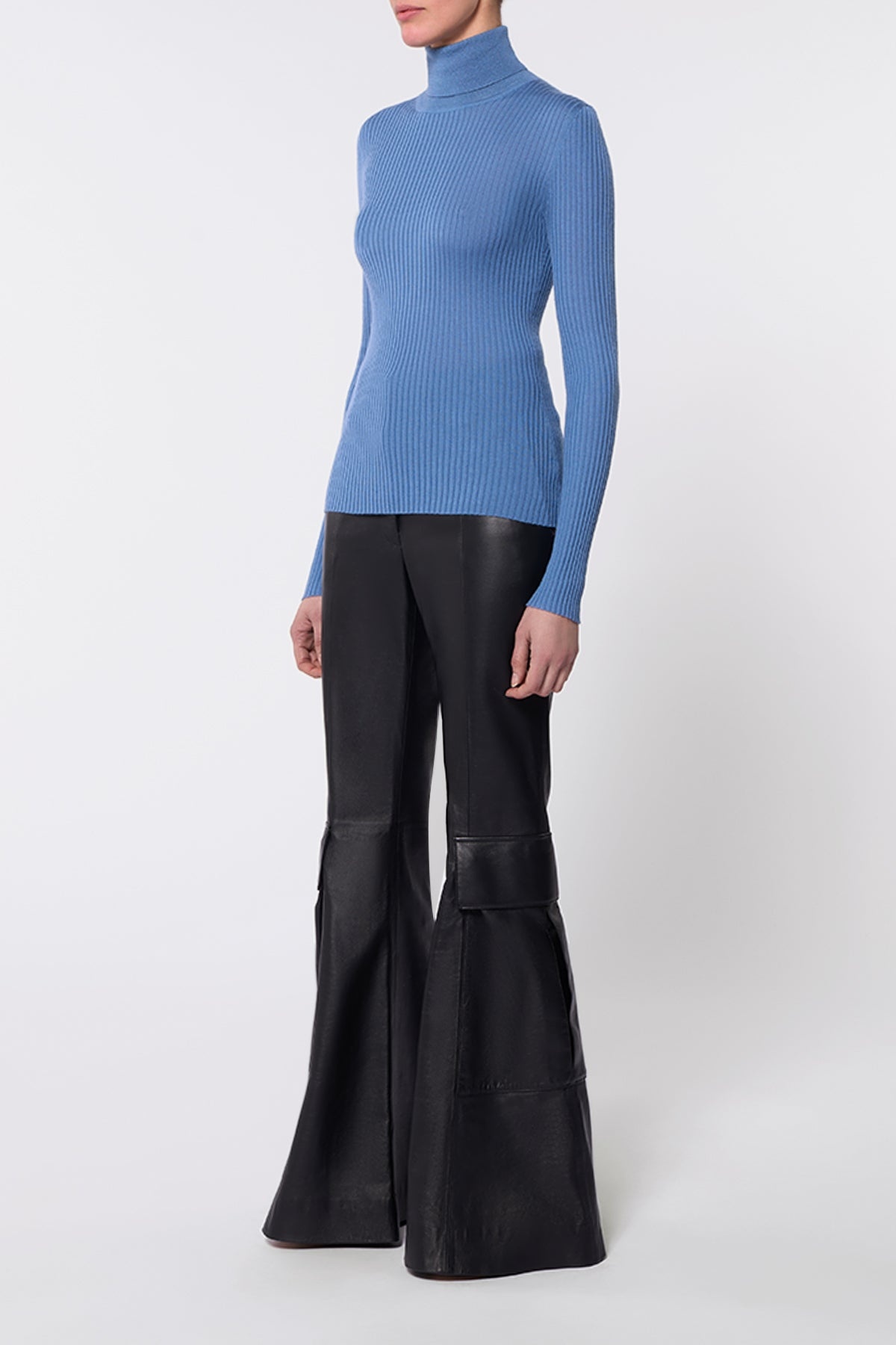 Peppe Knit Turtleneck in Light Blue Denim Cashmere Silk - 4