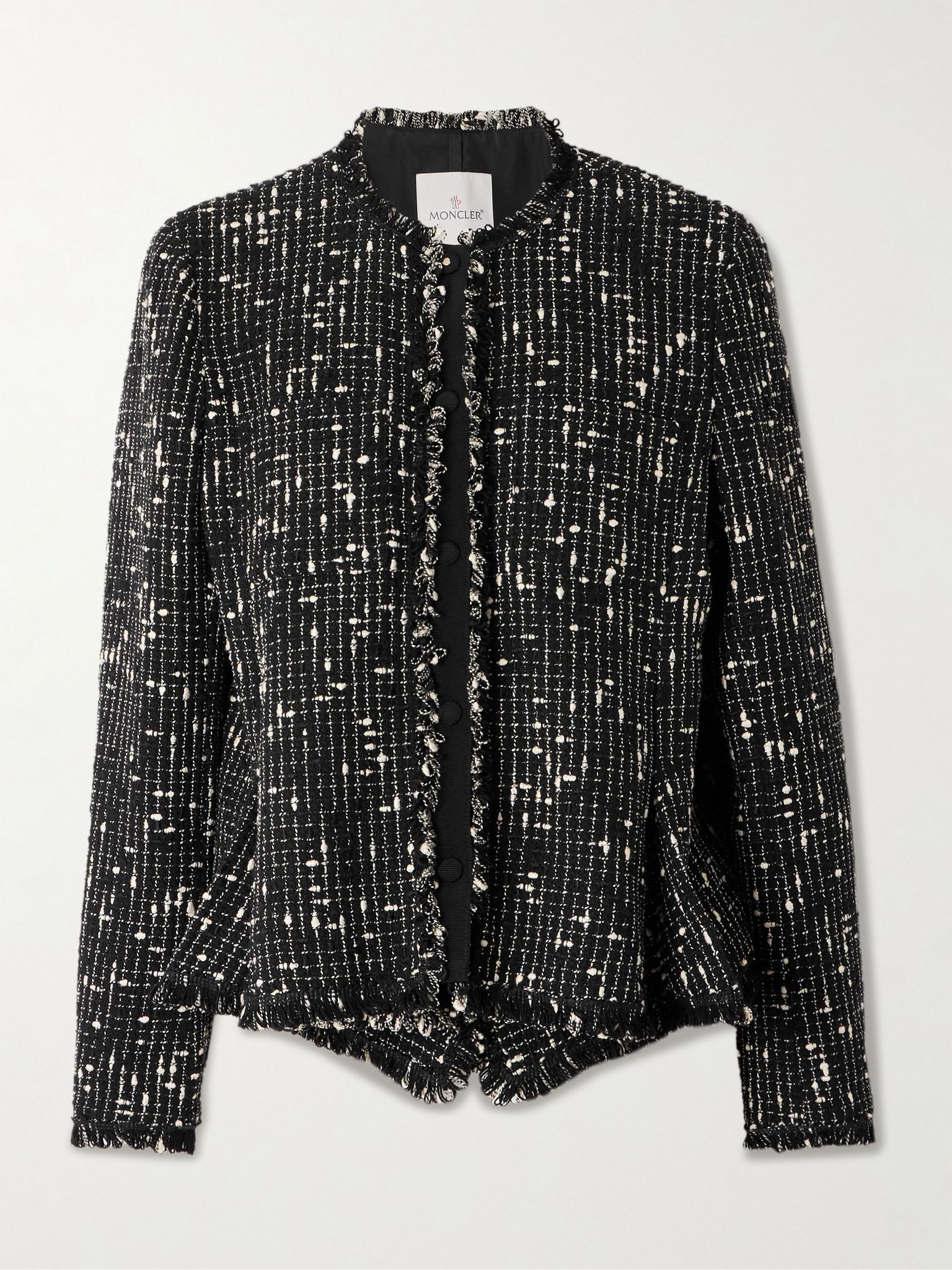 Verneuil Fringed linen and cotton-blend tweed jacket Black - 1