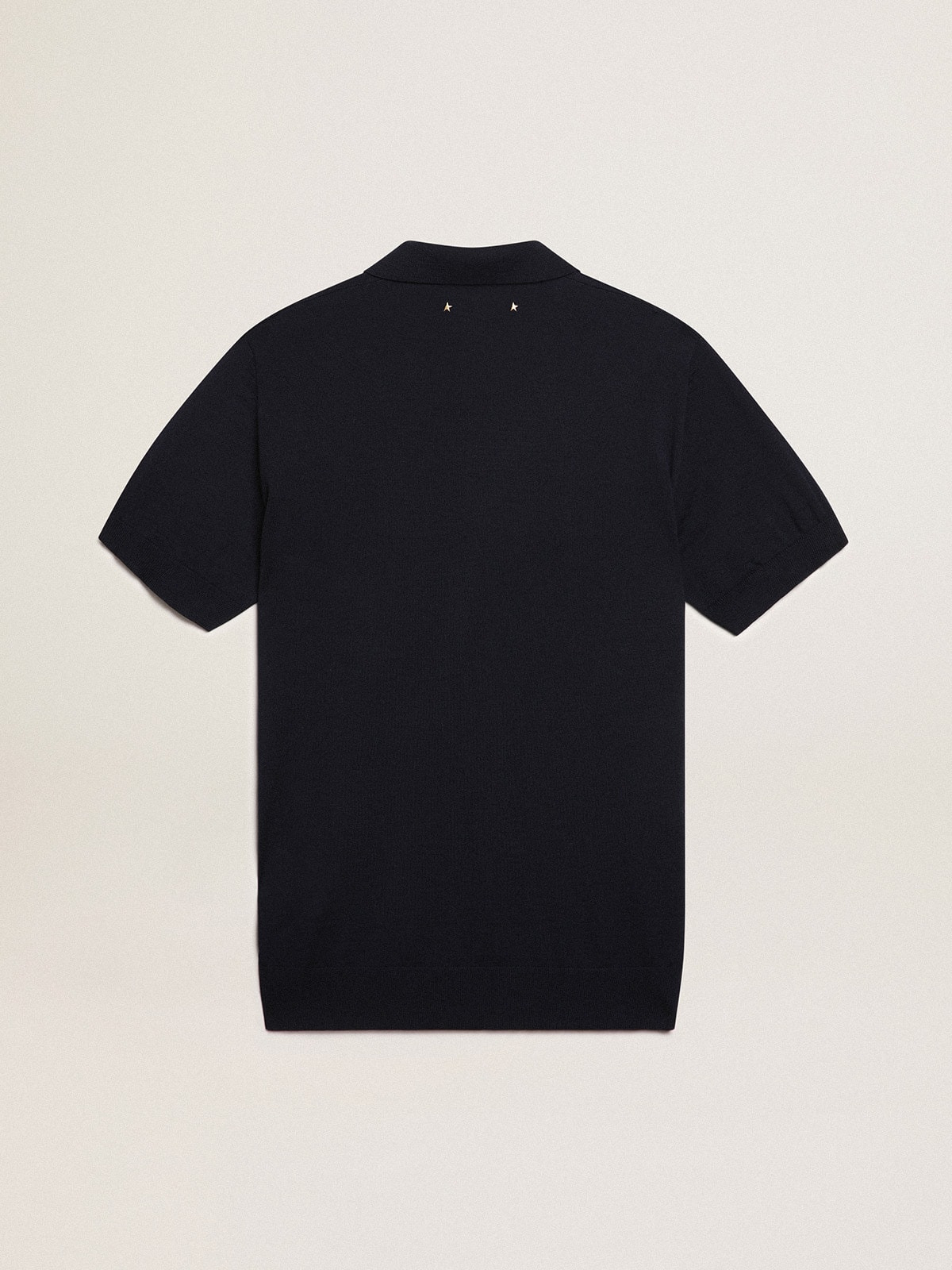 Men’s short-sleeved polo shirt in navy-blue merino wool - 6