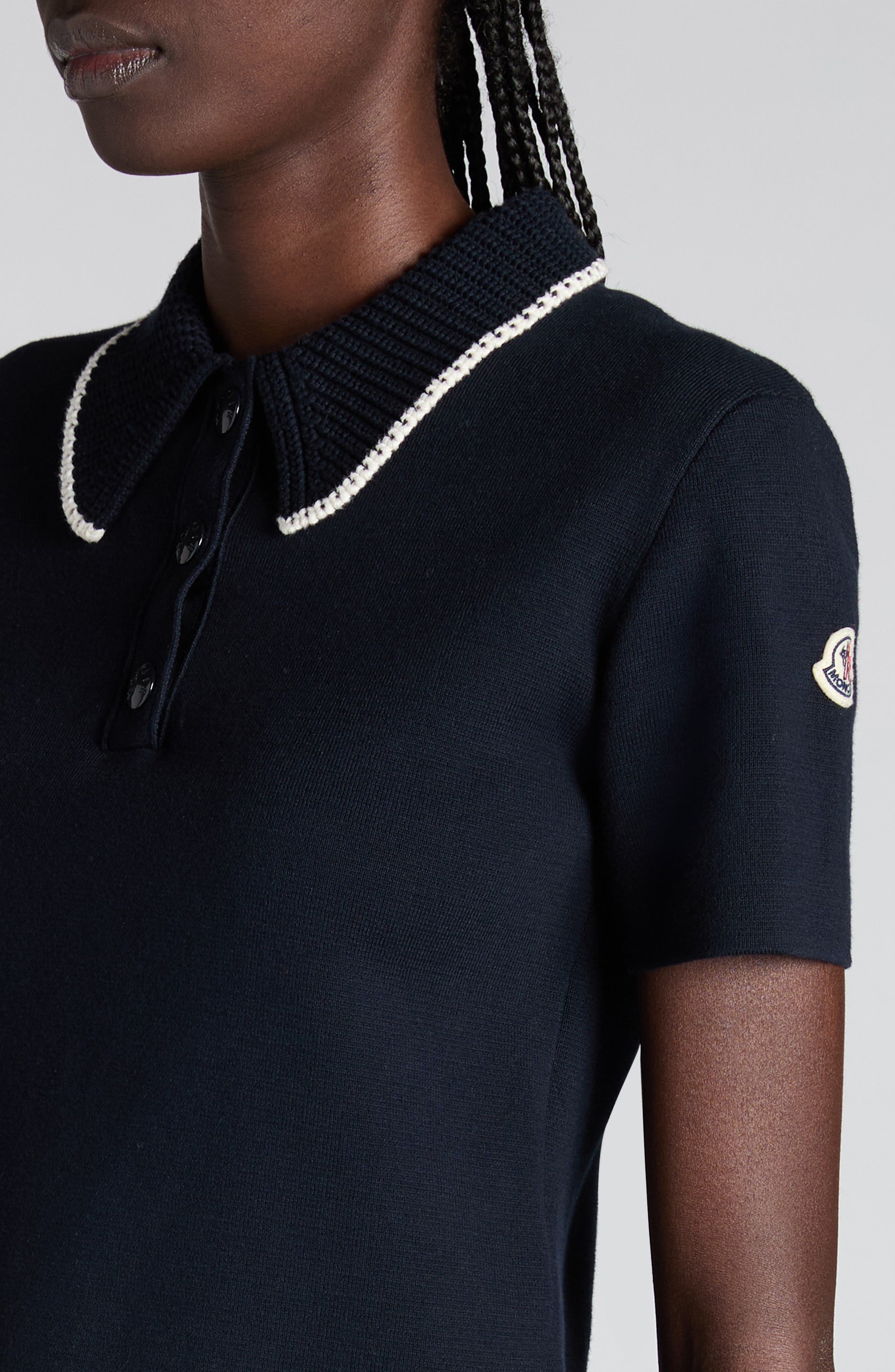 Moncler Knit Collar Cotton Polo in Navy Blue at Nordstrom - 5
